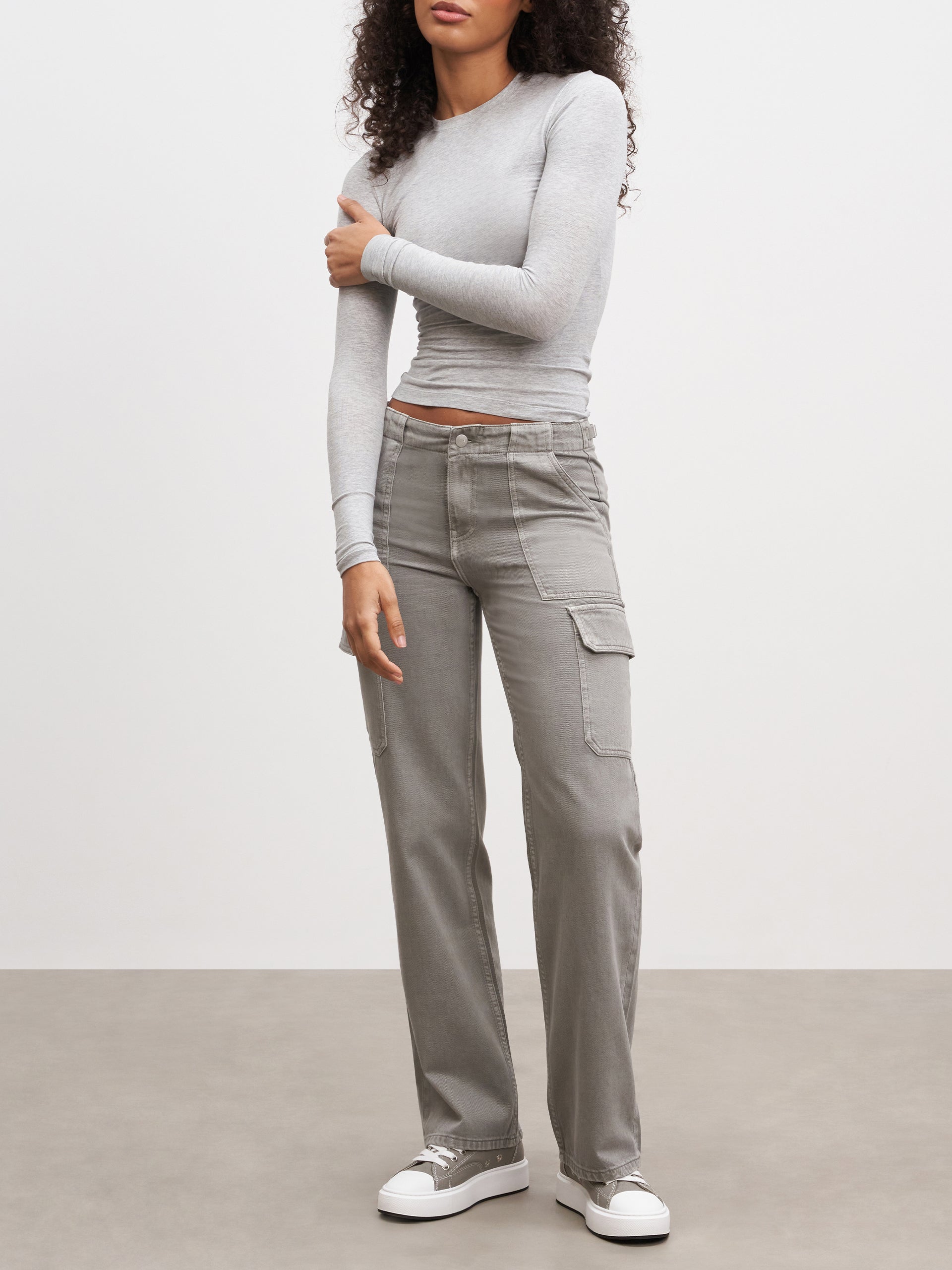 Womens Mid Rise Cargo Pant in Grey