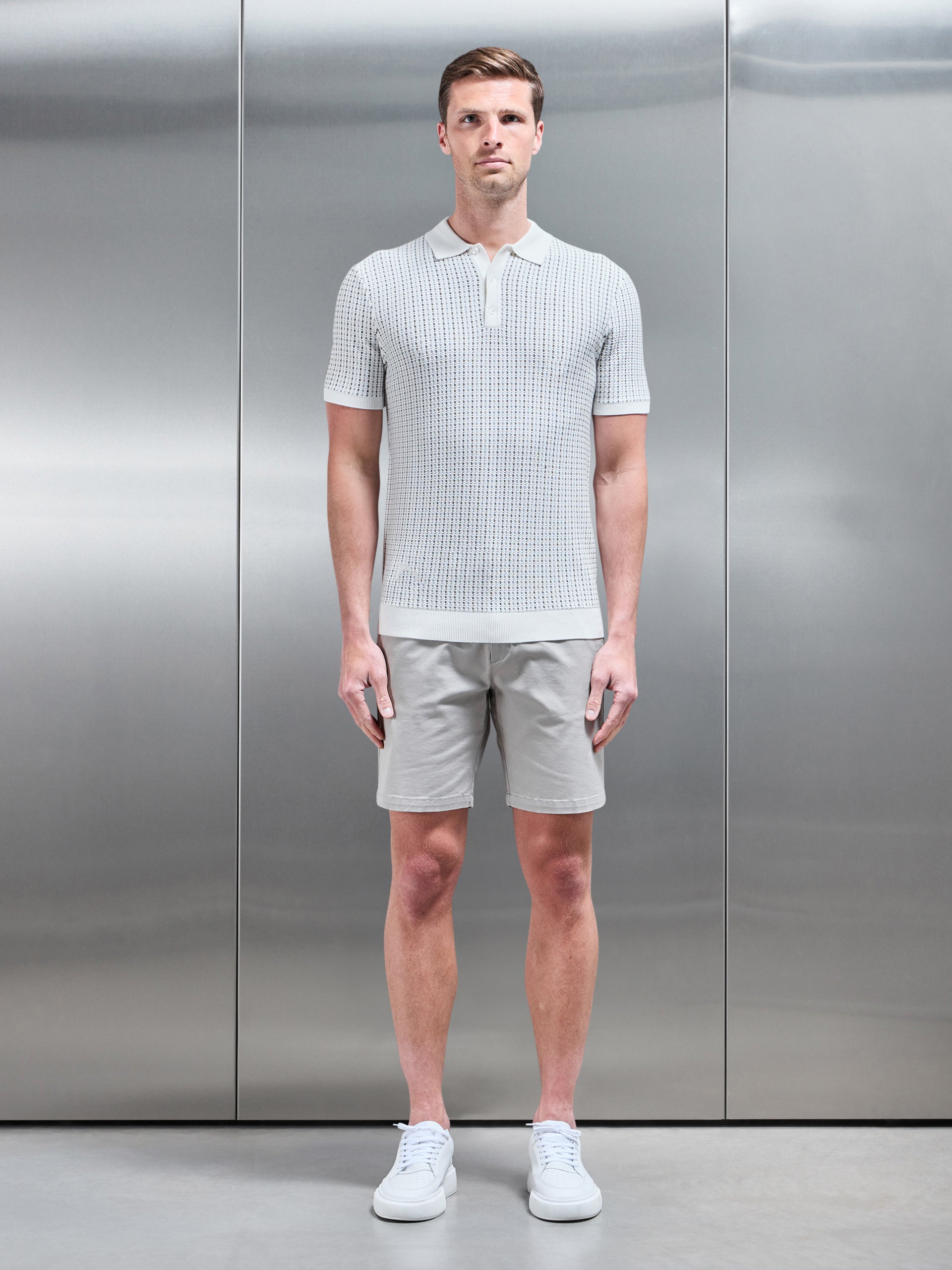 Aspley Knitted Button Polo Shirt in Stone