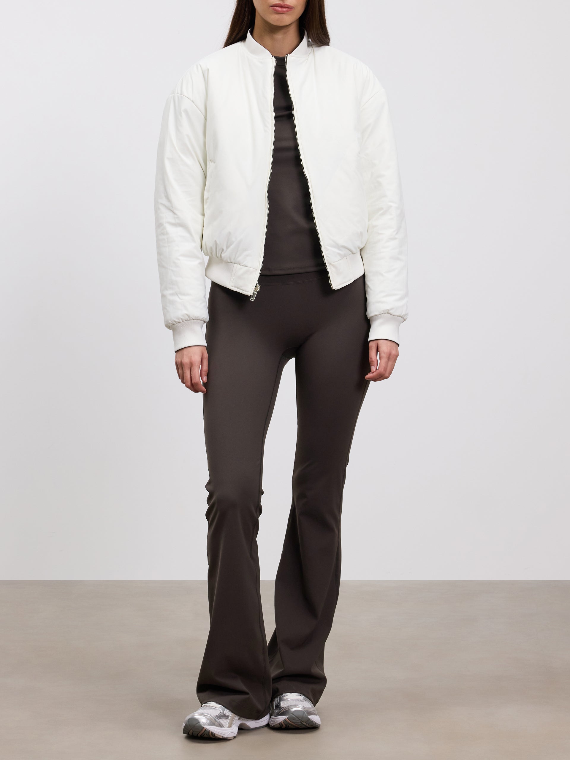 Womens Reversible Bomber Jacket in Brown Ecru