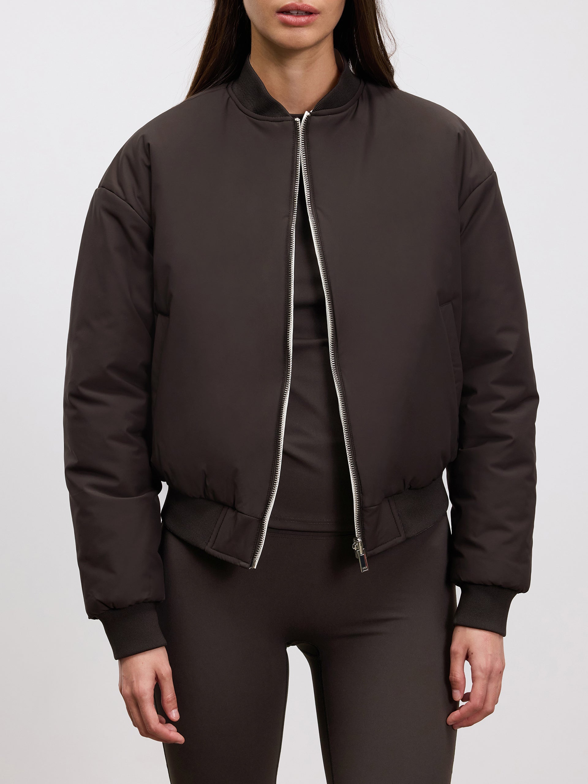 Womens Reversible Bomber Jacket in Brown Ecru
