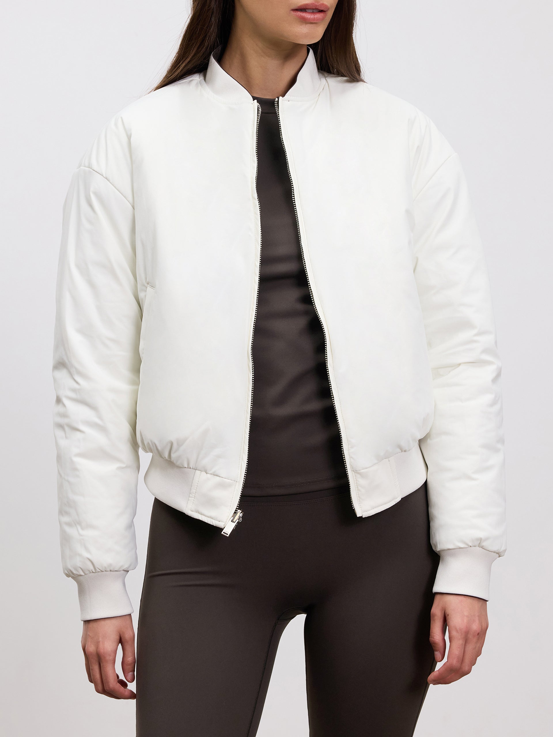 Womens Reversible Bomber Jacket in Brown Ecru