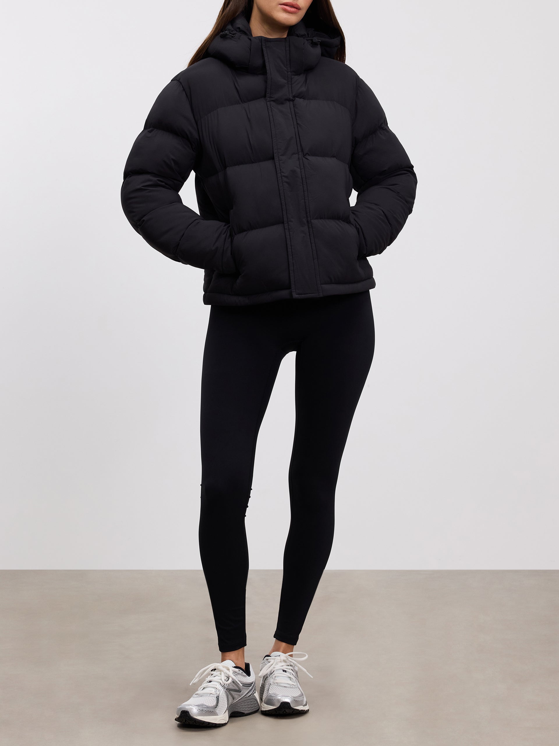 Womens Short Length Puffer Jacket in Black