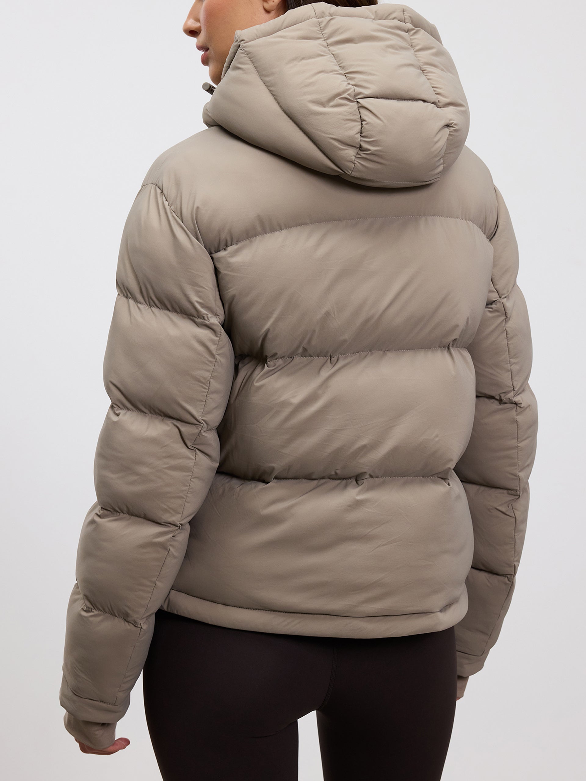 Womens Short Length Puffer Jacket in Stone