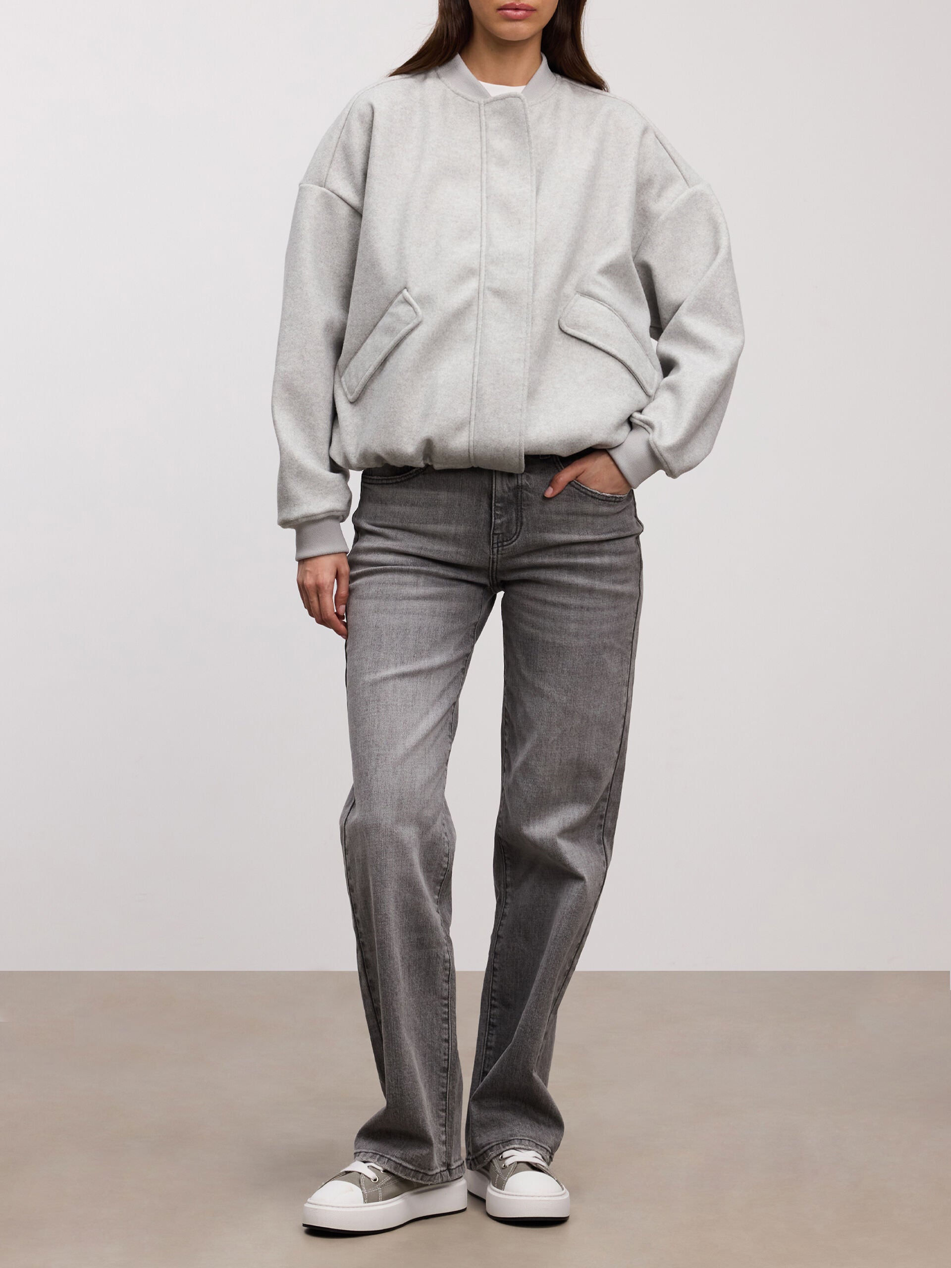 Womens Soft Knitted Bomber Jacket in Grey