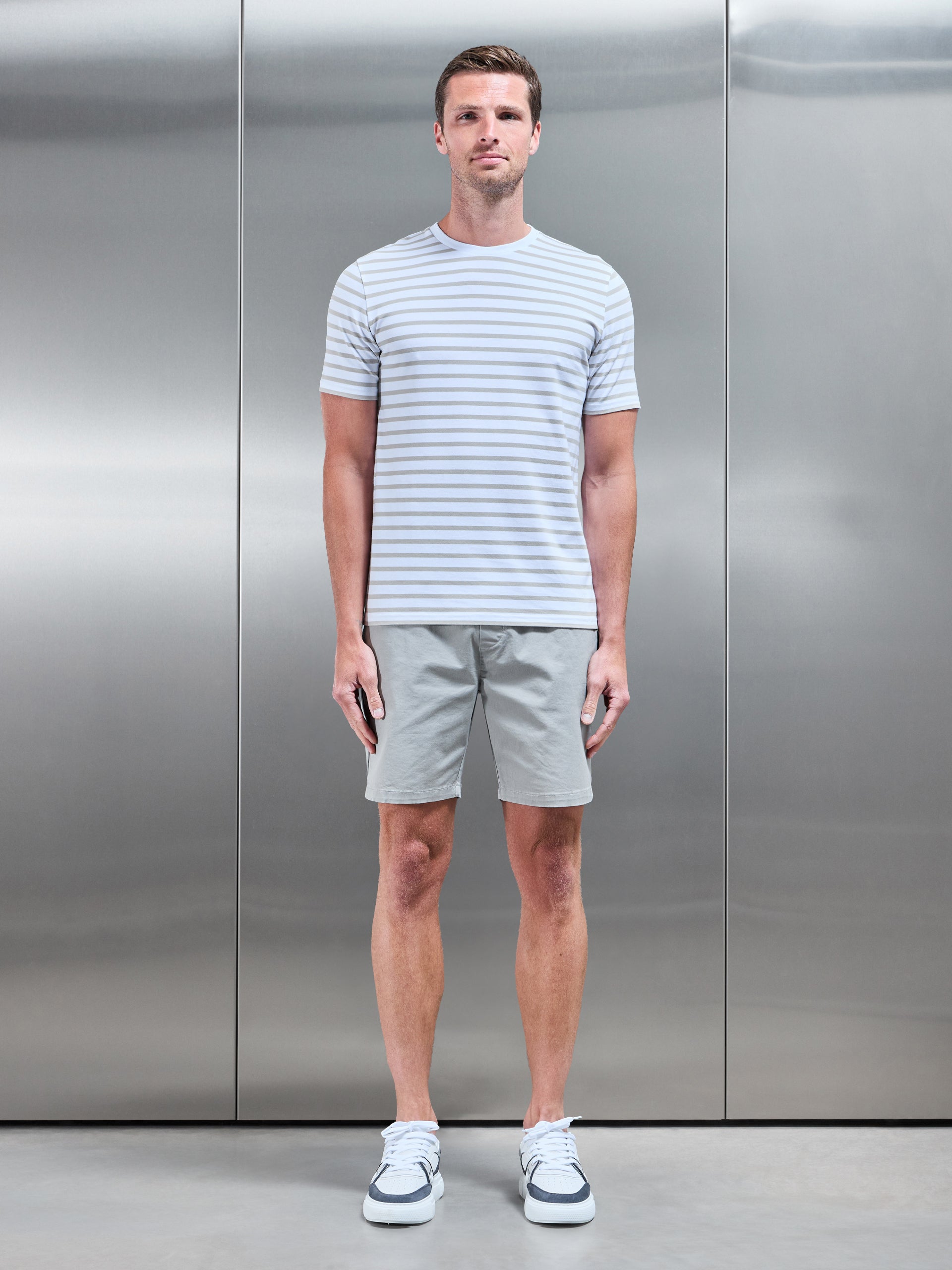 Basic Stripe T-Shirt in White Stone