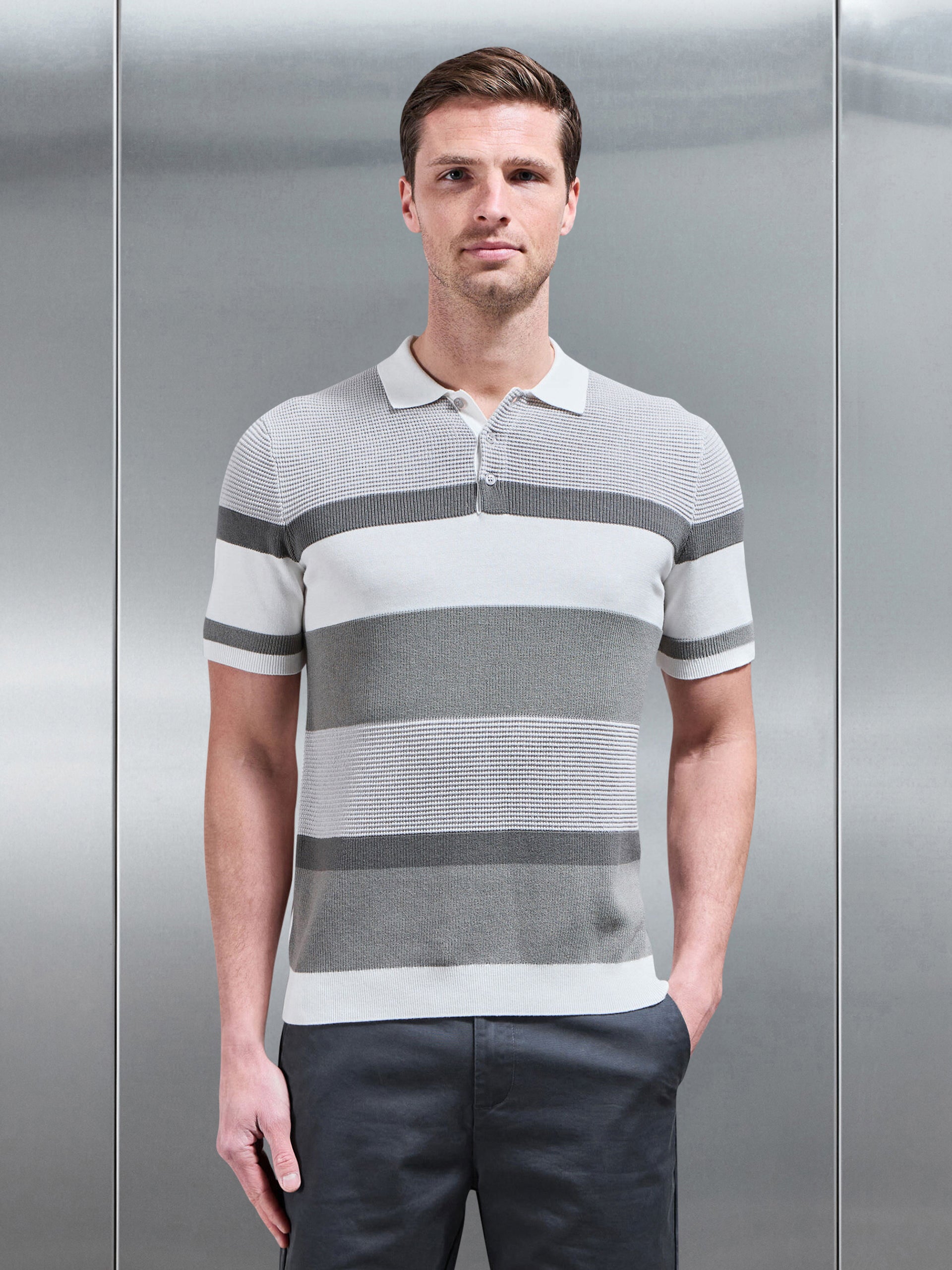 Calle Colour Block Knitted Polo Shirt in White