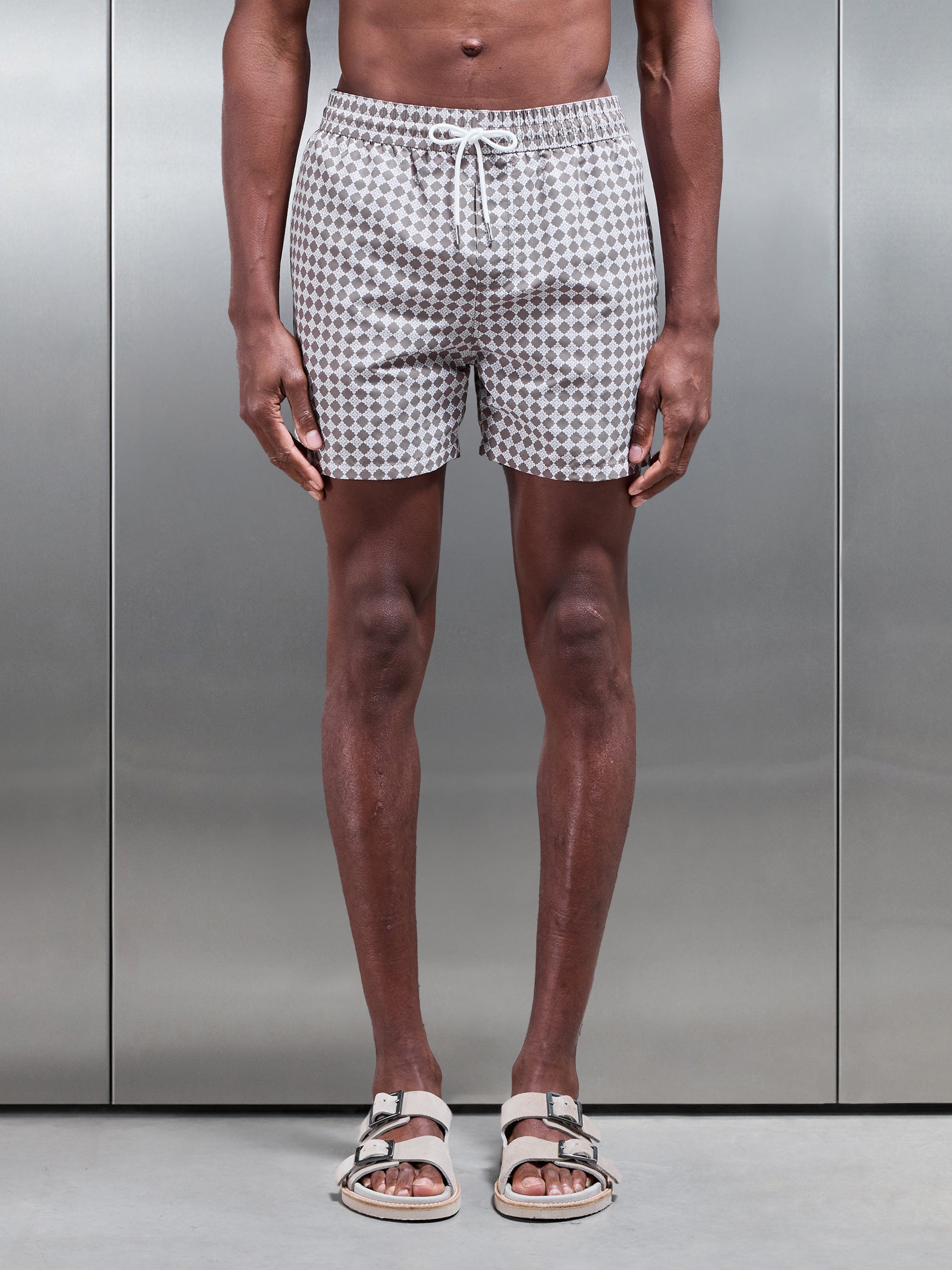 Casa Print Drawstring Swim Short in Taupe