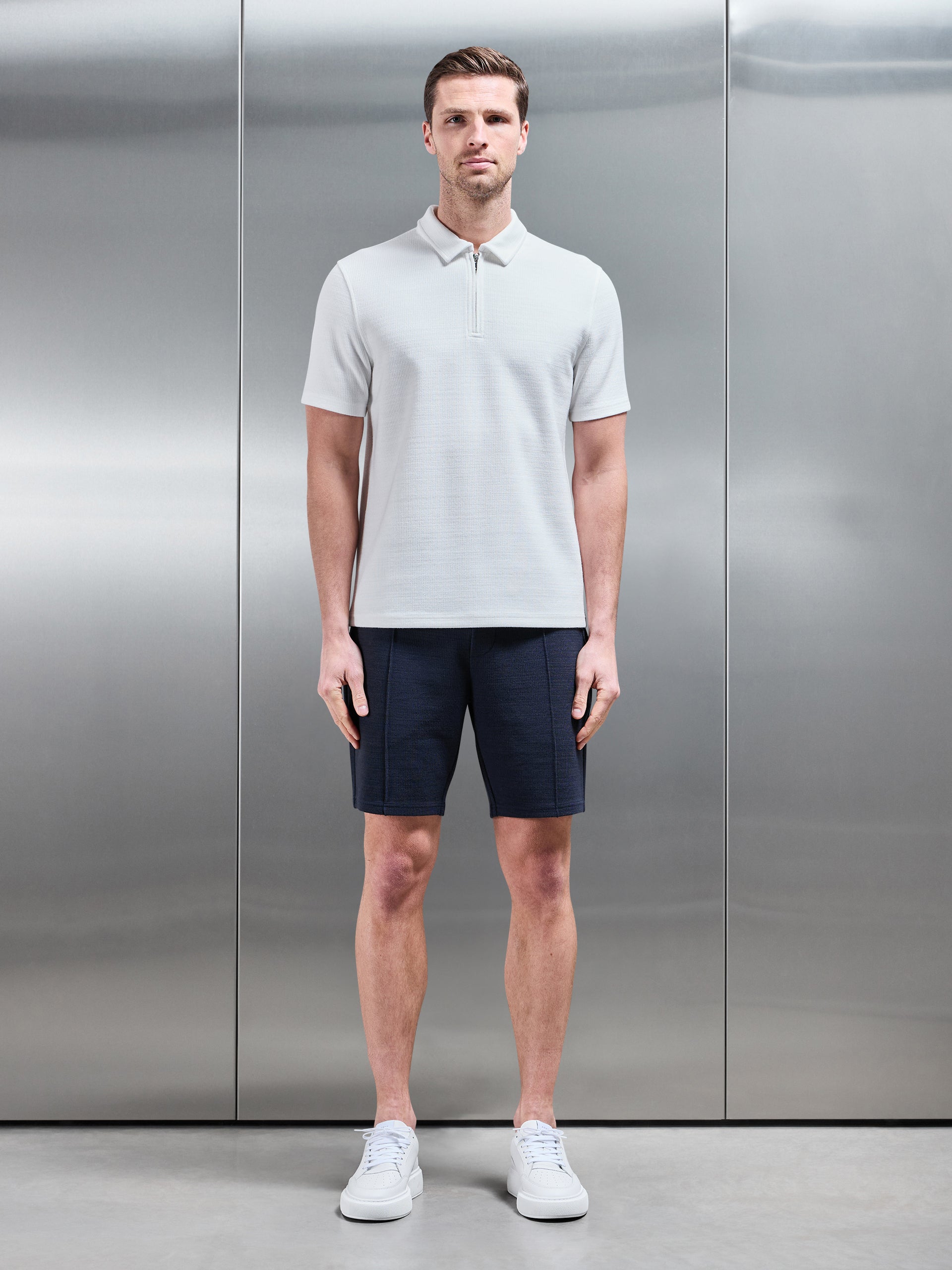 Cavour Textured Zip Polo Shirt in White