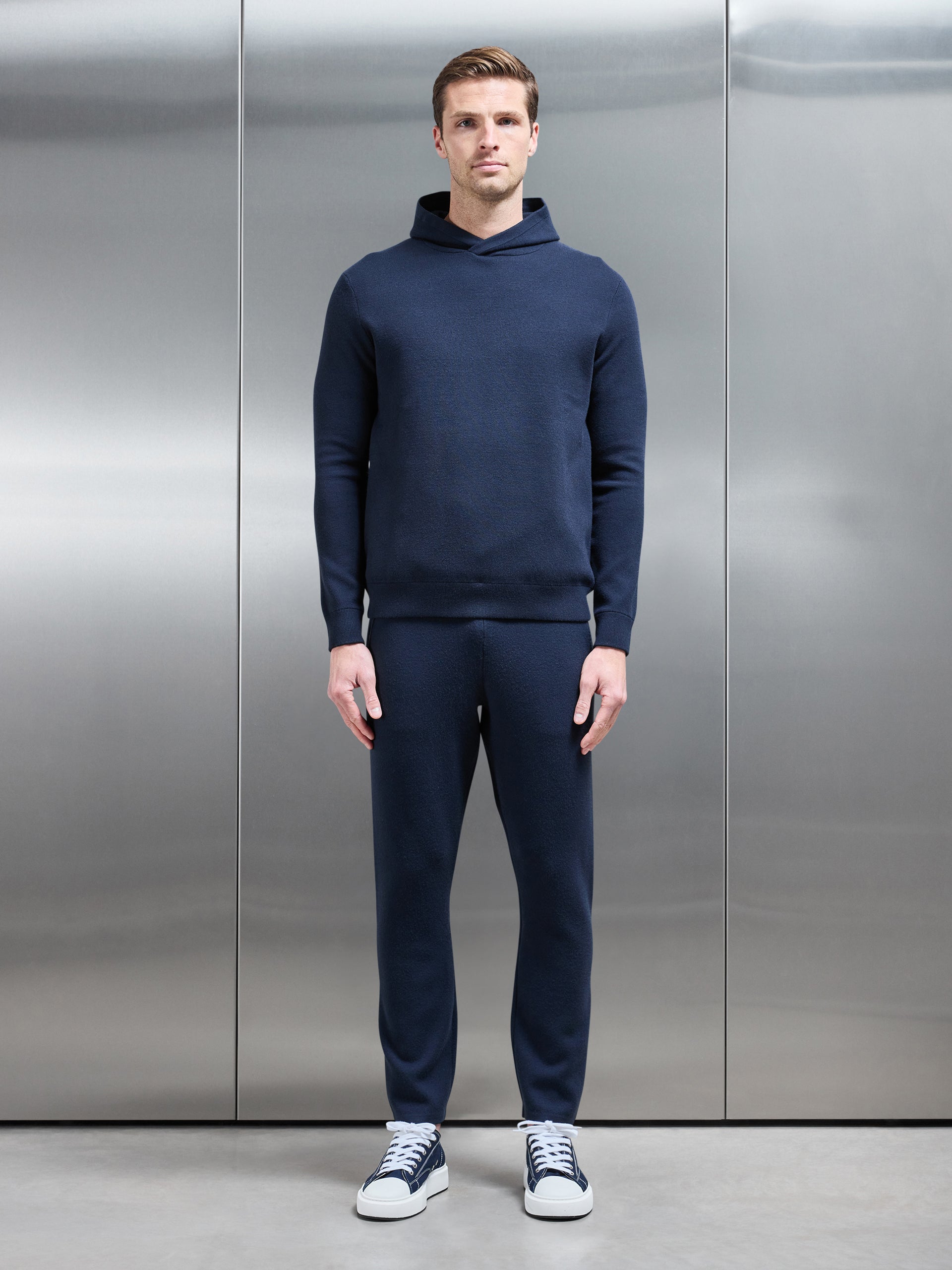 Chunky Knitted Pull Over Hoodie in Navy