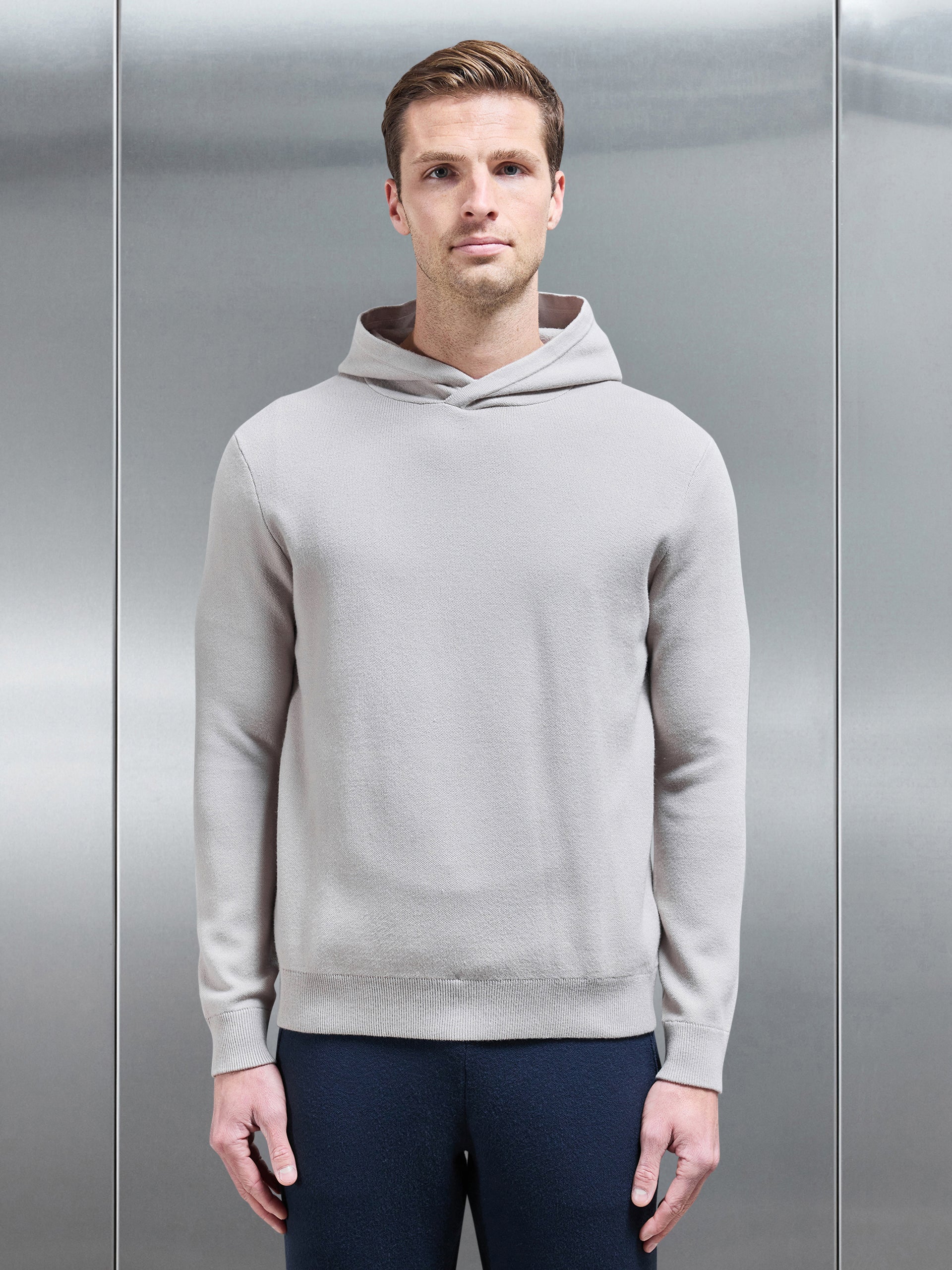 Chunky Knitted Pull Over Hoodie in Stone