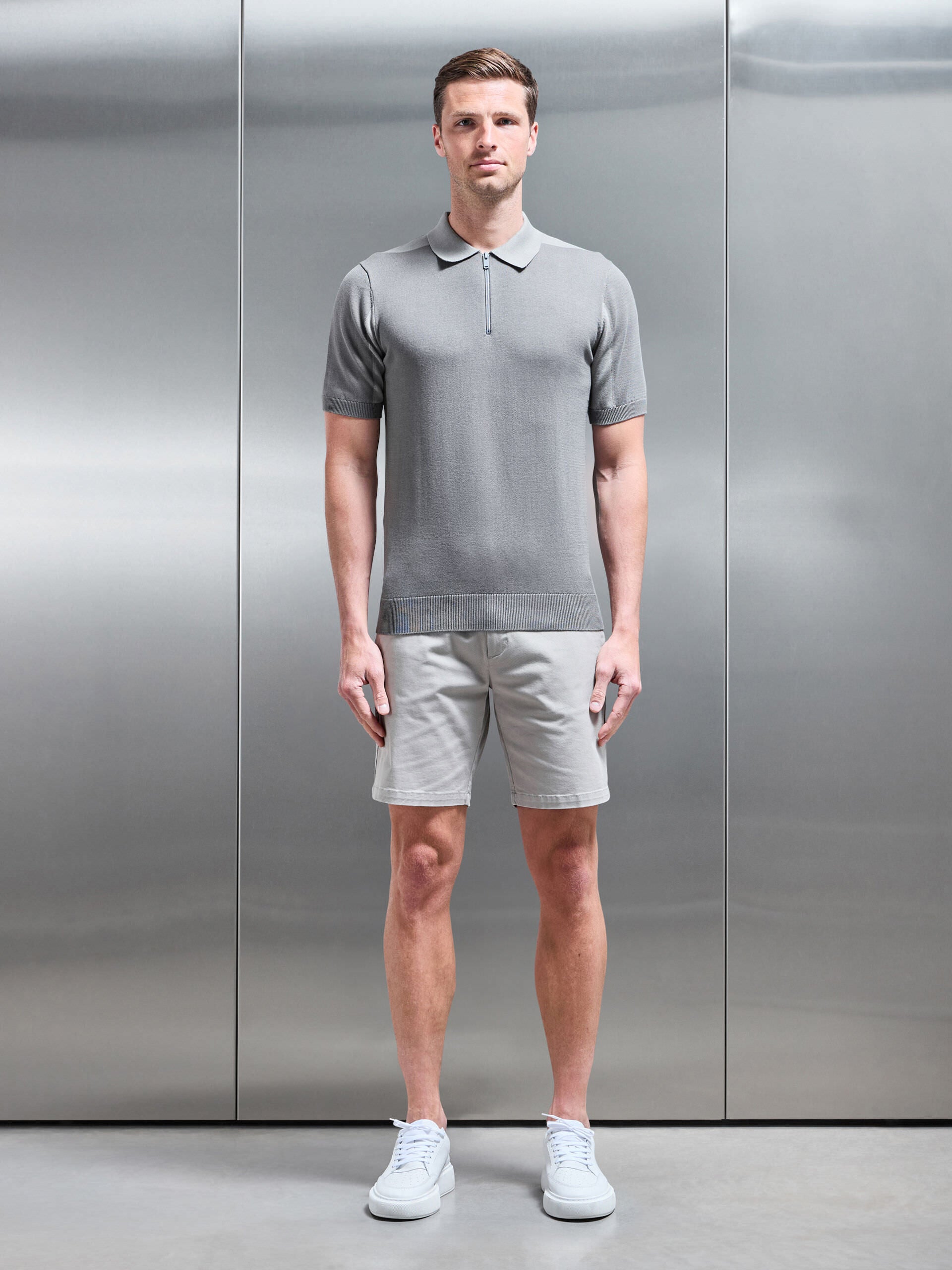 Colour Block Zip Polo Shirt in Sage