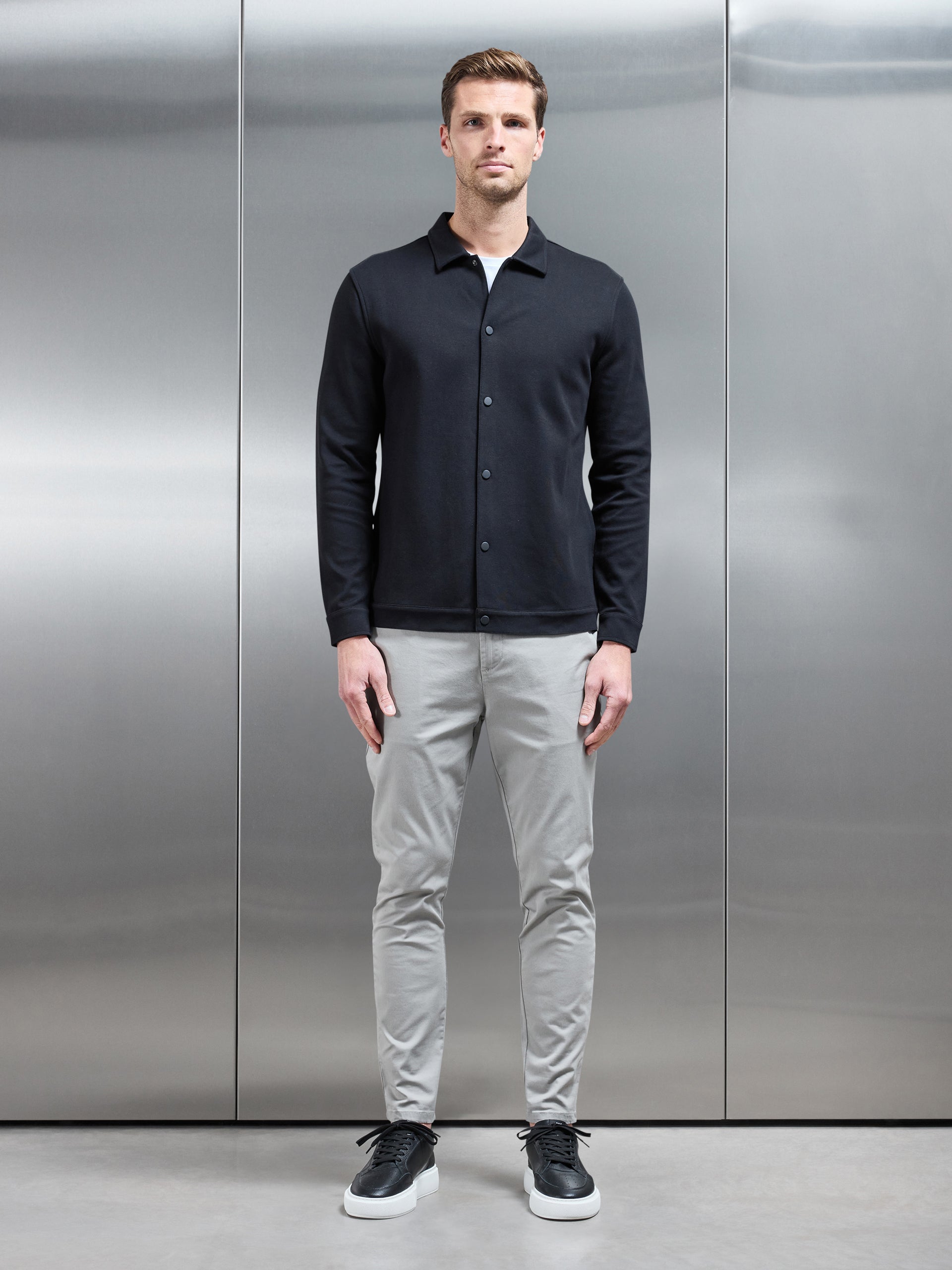 Cotton Jersey Popper Overshirt in Black