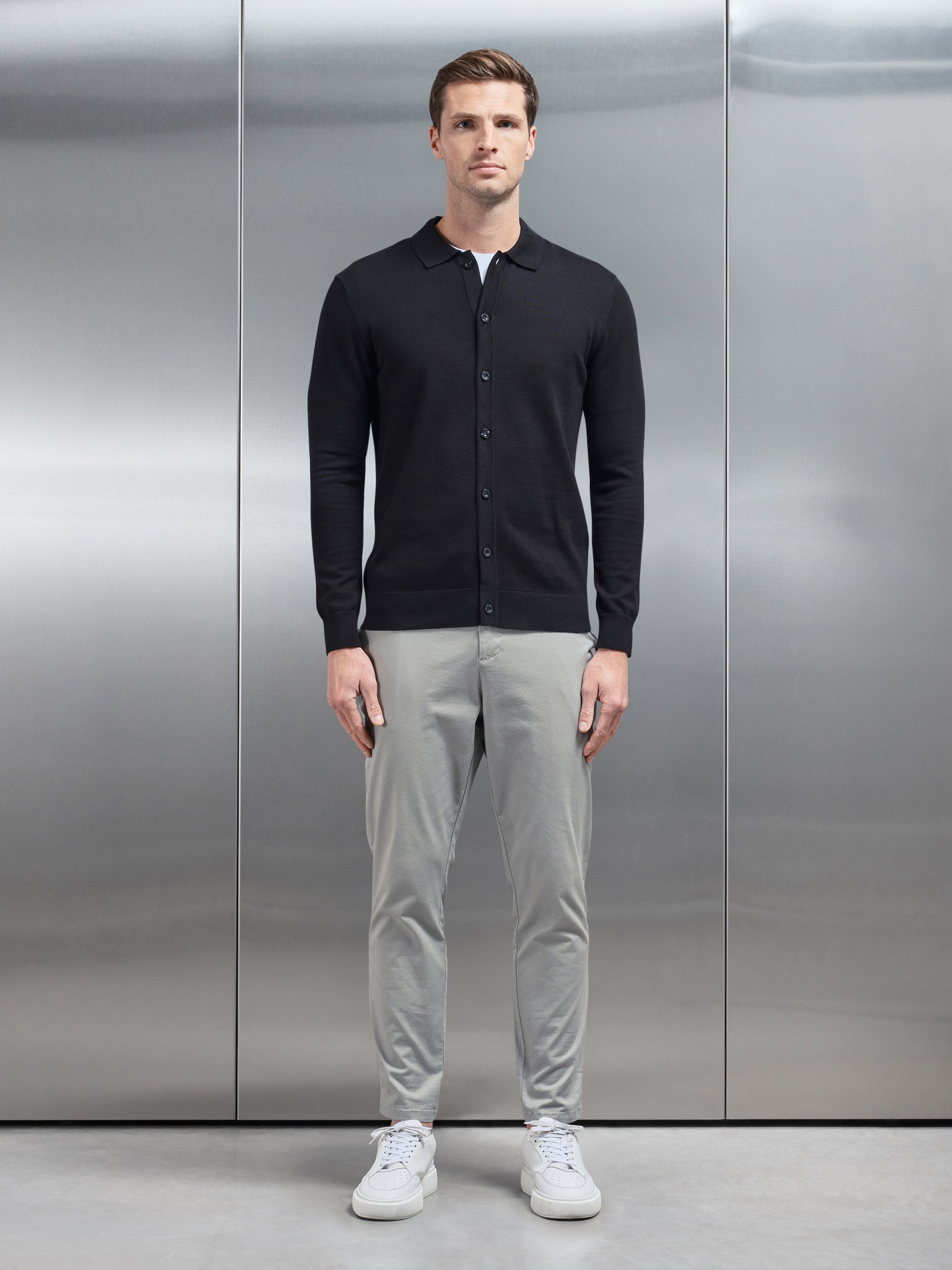 Cotton Knitted Button Through Shirt in Black