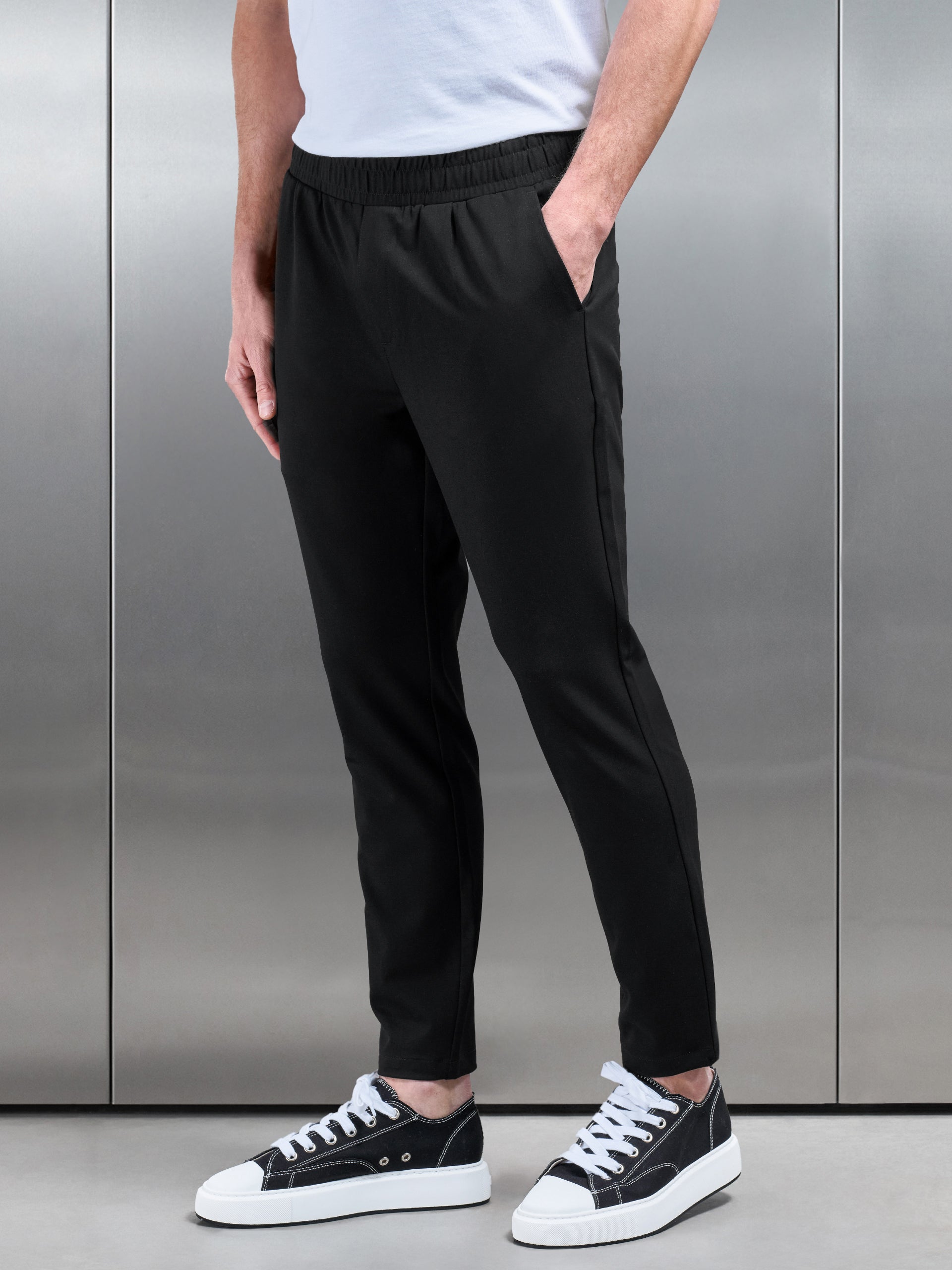 Essential Drawstring Tailored Trouser in Black