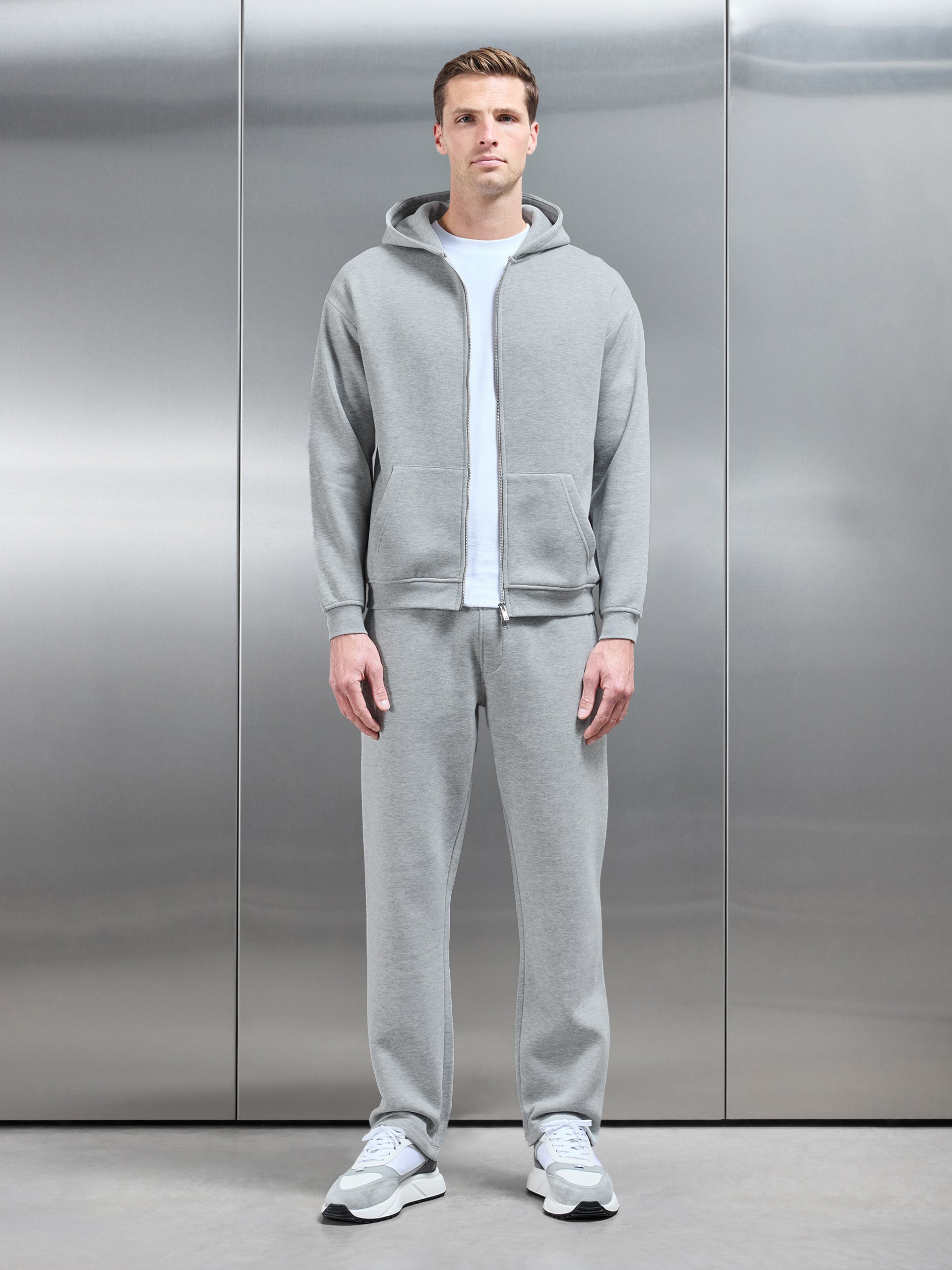 Essential Relaxed Fit Zip Through Hoodie in Marl Grey