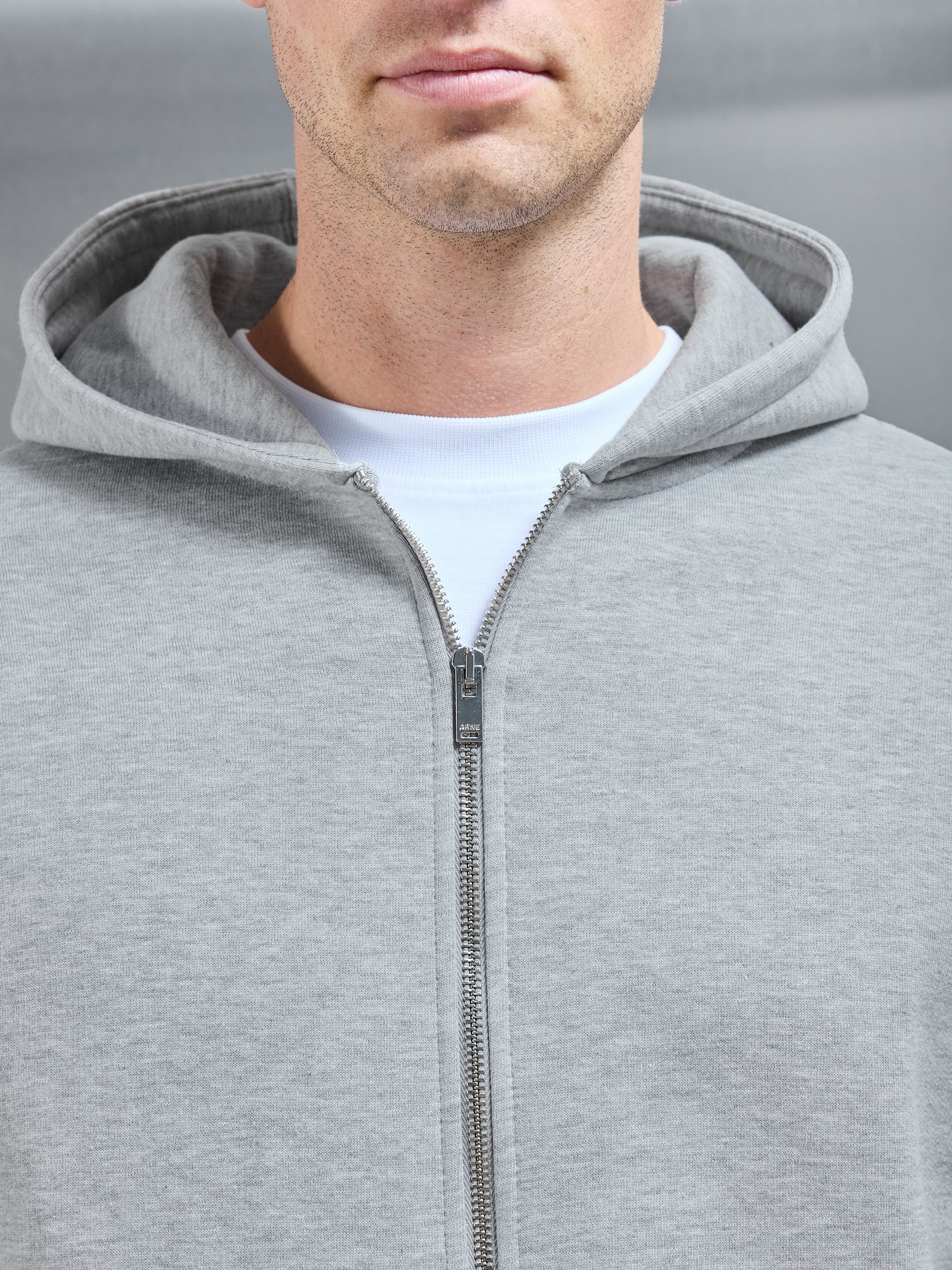 Essential Relaxed Fit Zip Through Hoodie in Marl Grey