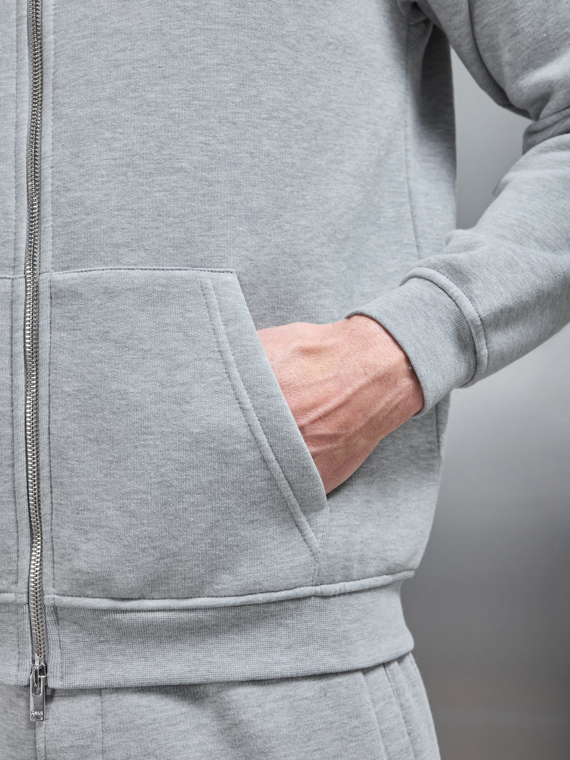 Essential Relaxed Fit Zip Through Hoodie in Marl Grey