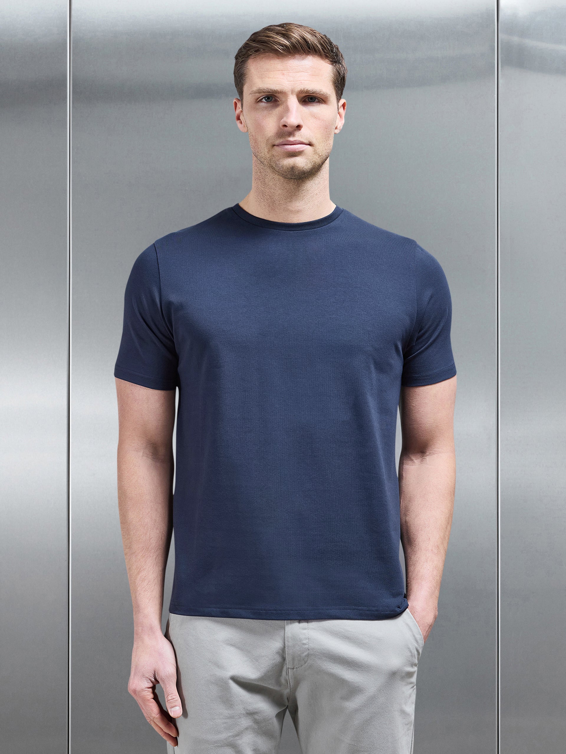 Essential Slim Fit Cotton Stretch T-Shirt in Navy