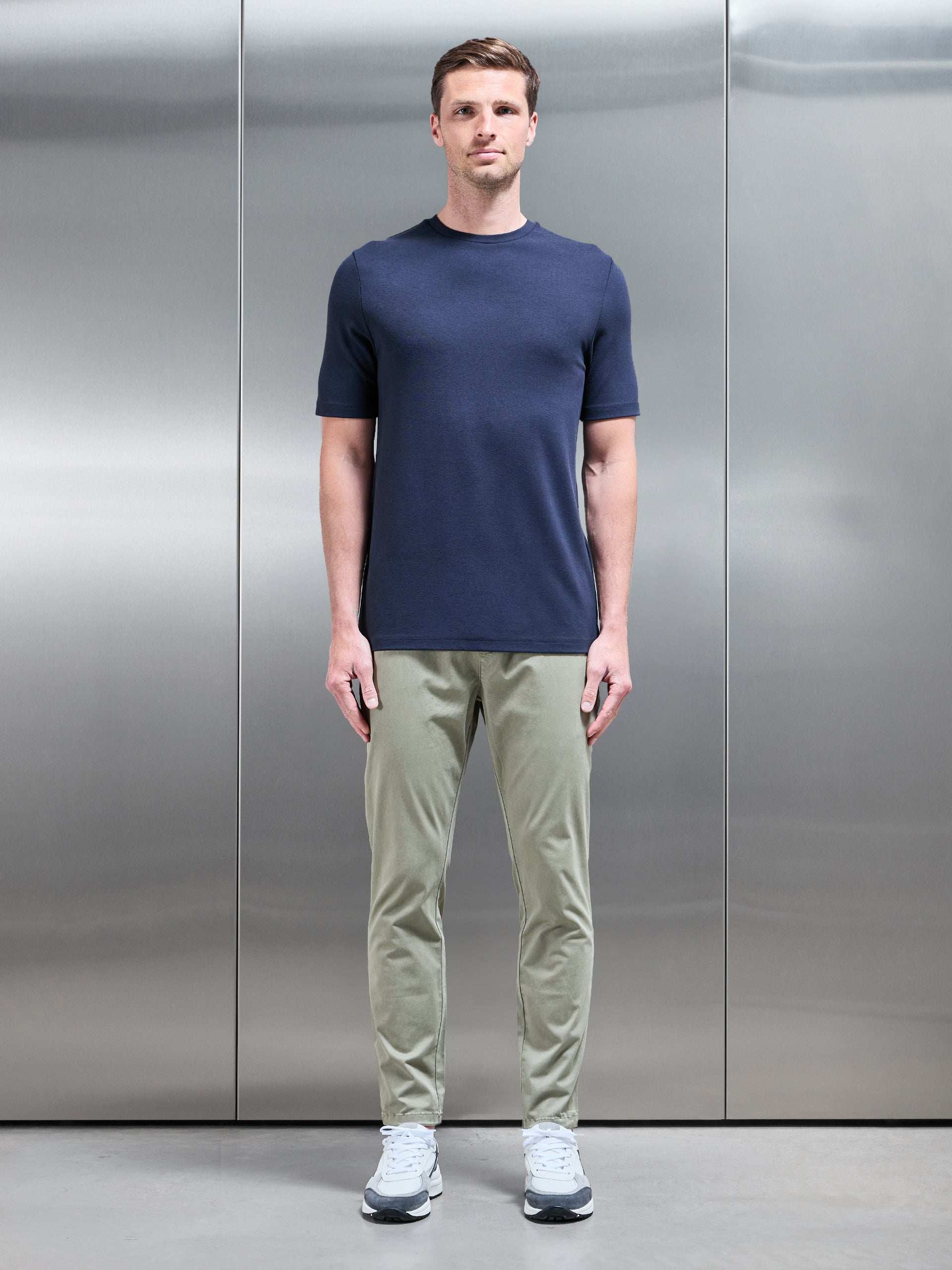 Garment Dye Cotton Trouser in Olive