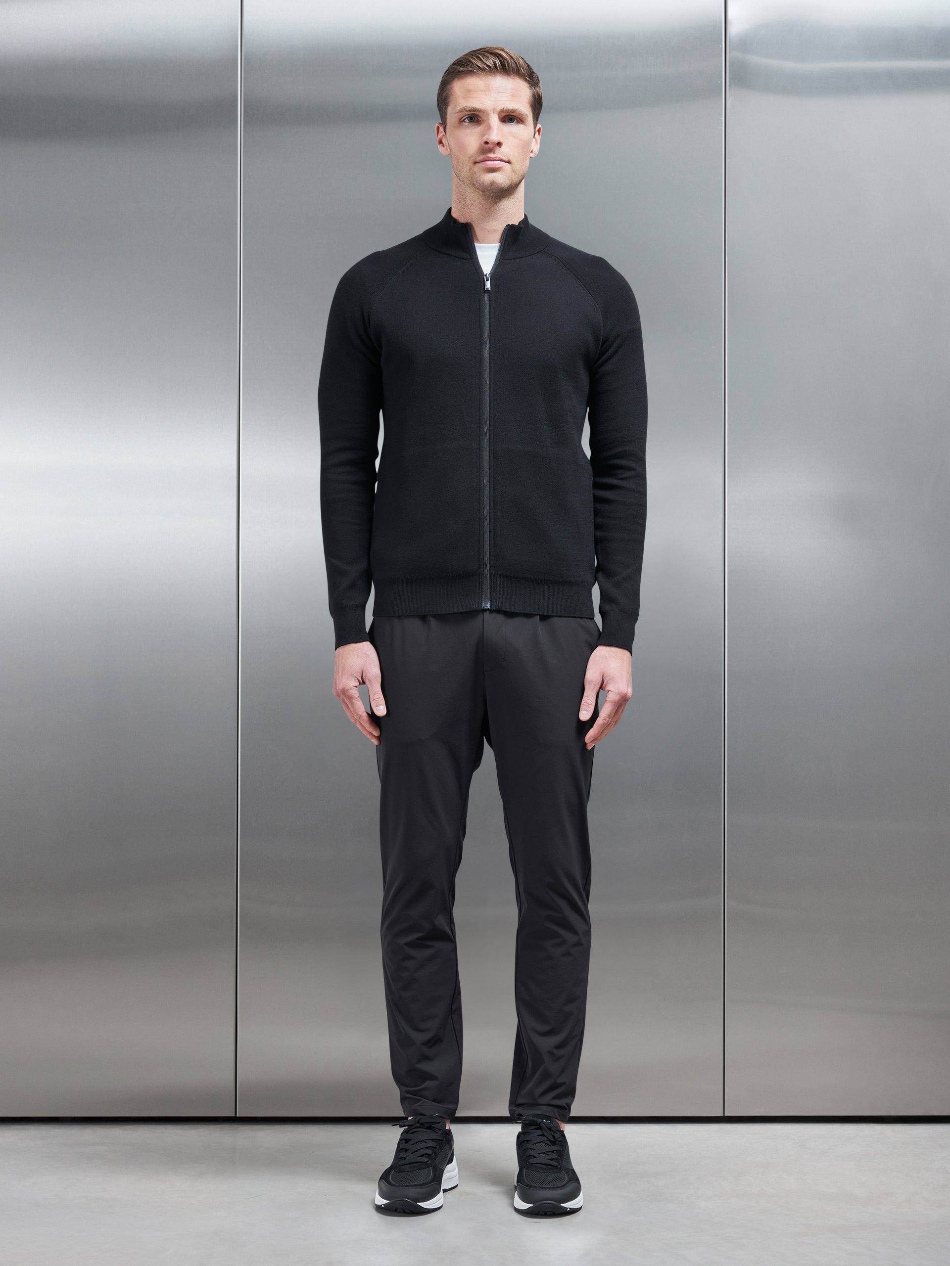 Active Knitted Zip Through Jacket in Black