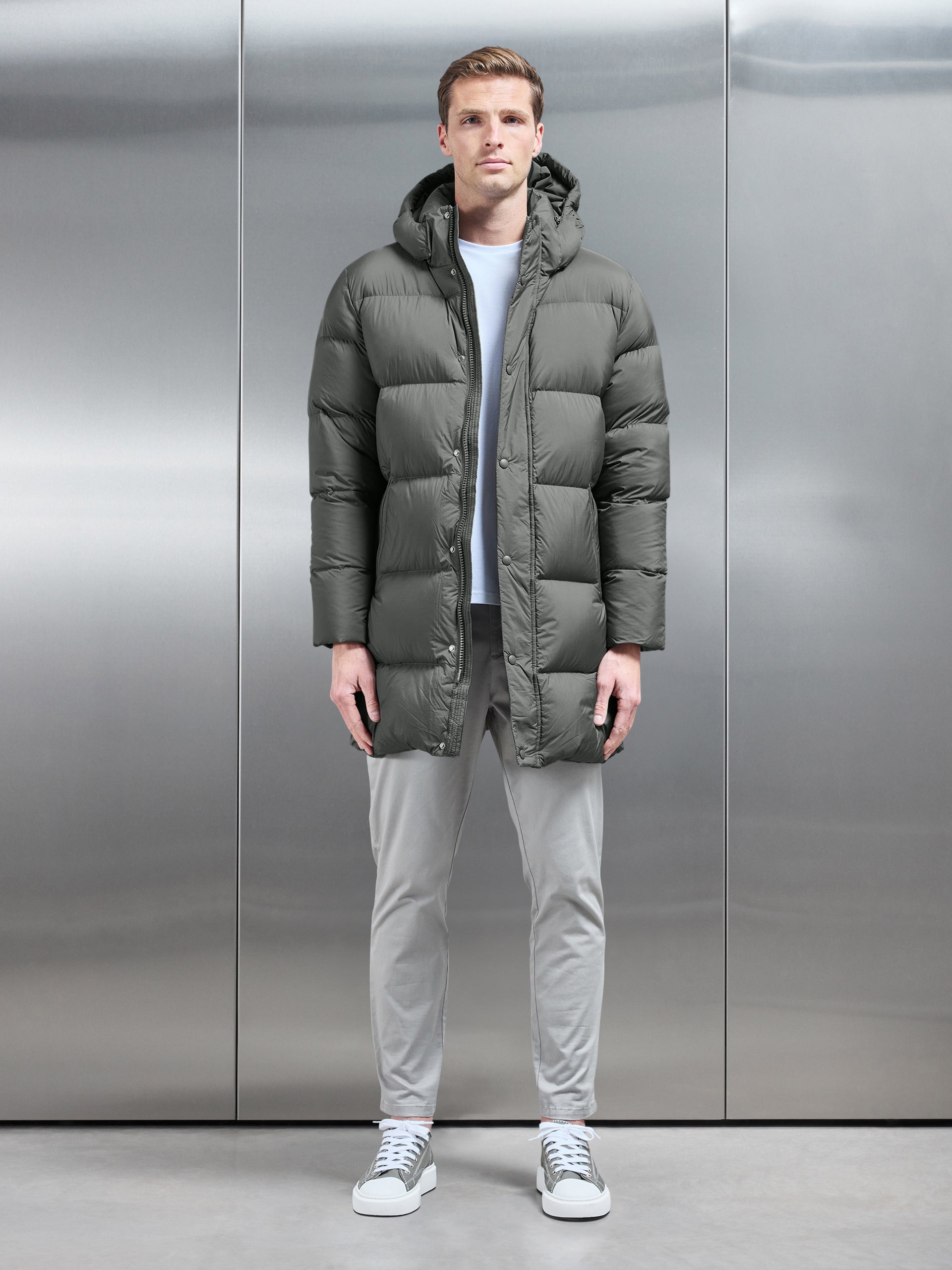 Goose Down Mid Length Jacket in Olive