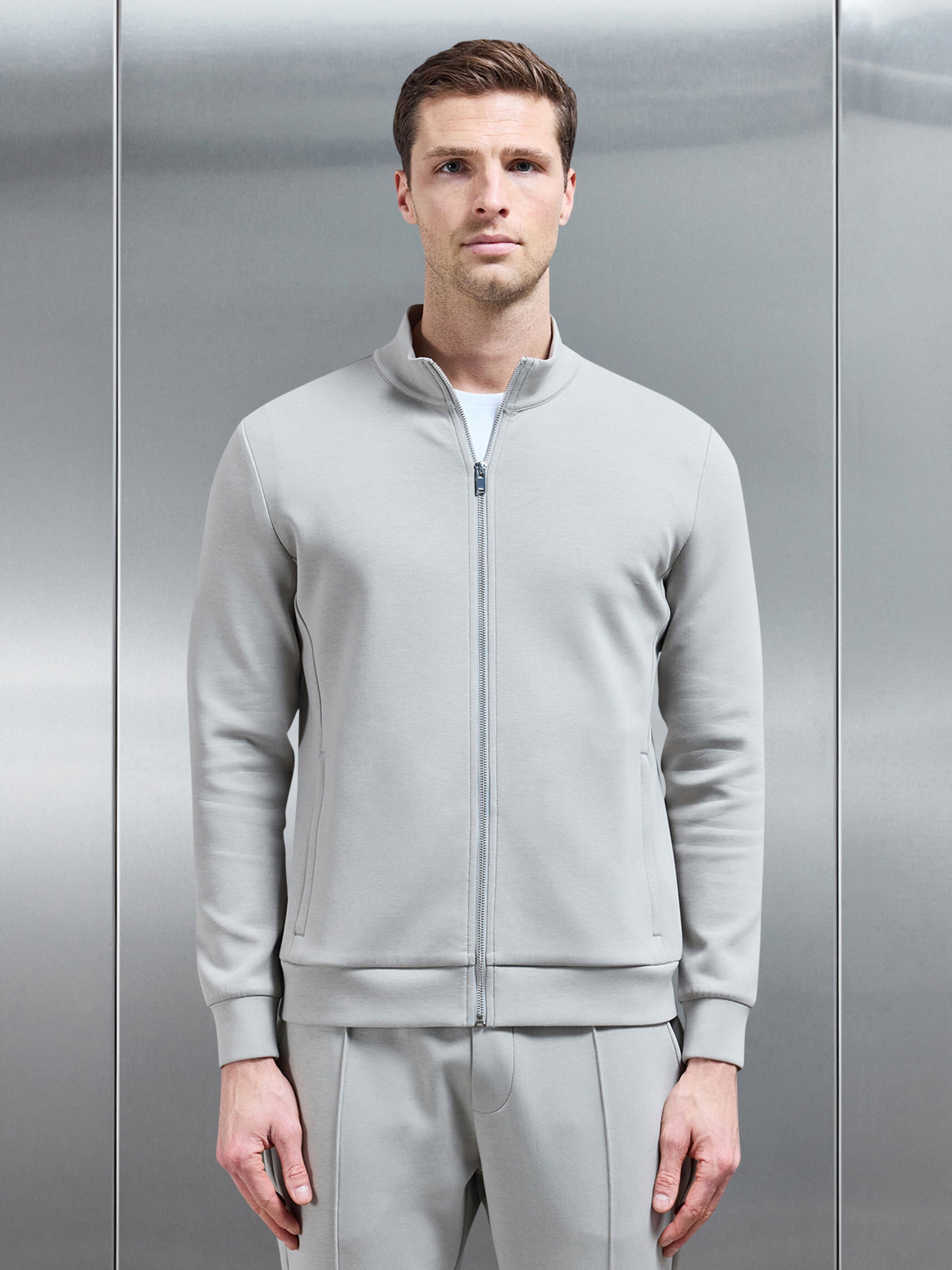Interlock Jersey Zip Through Jacket in Stone