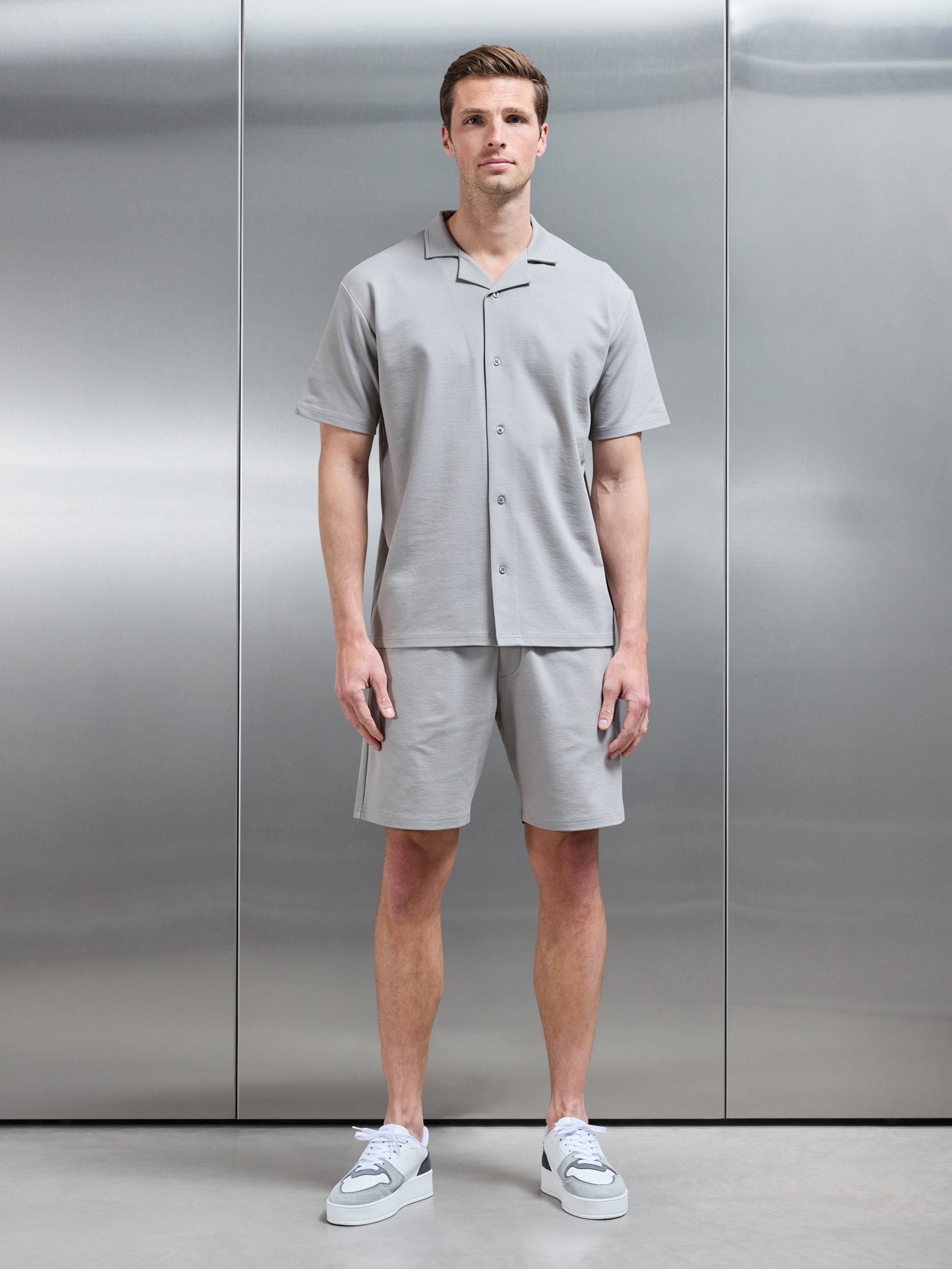 Interlock Relaxed Fit Revere Collar Shirt in Stone