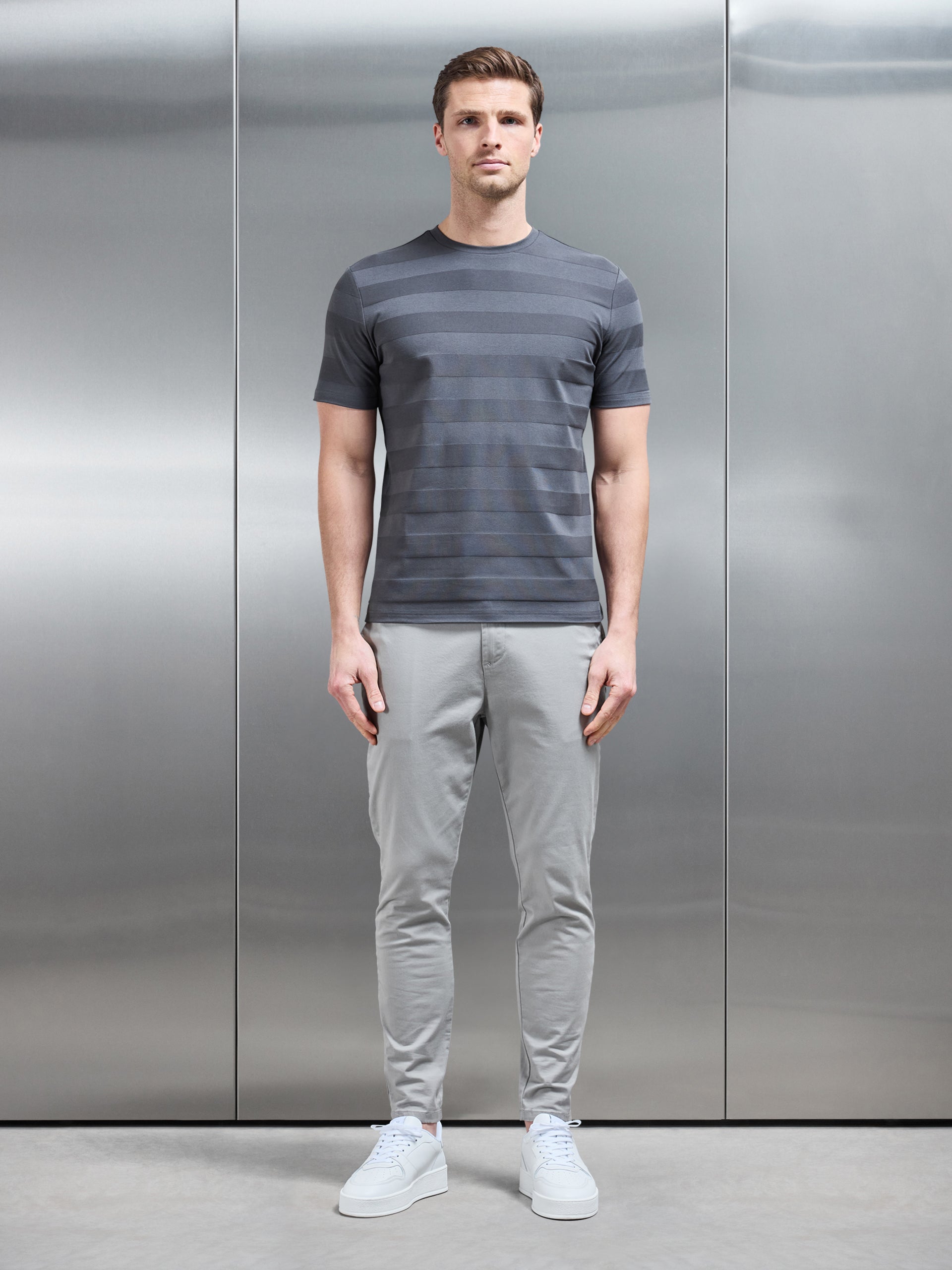 Jacquard Stripe T-Shirt in Slate Grey