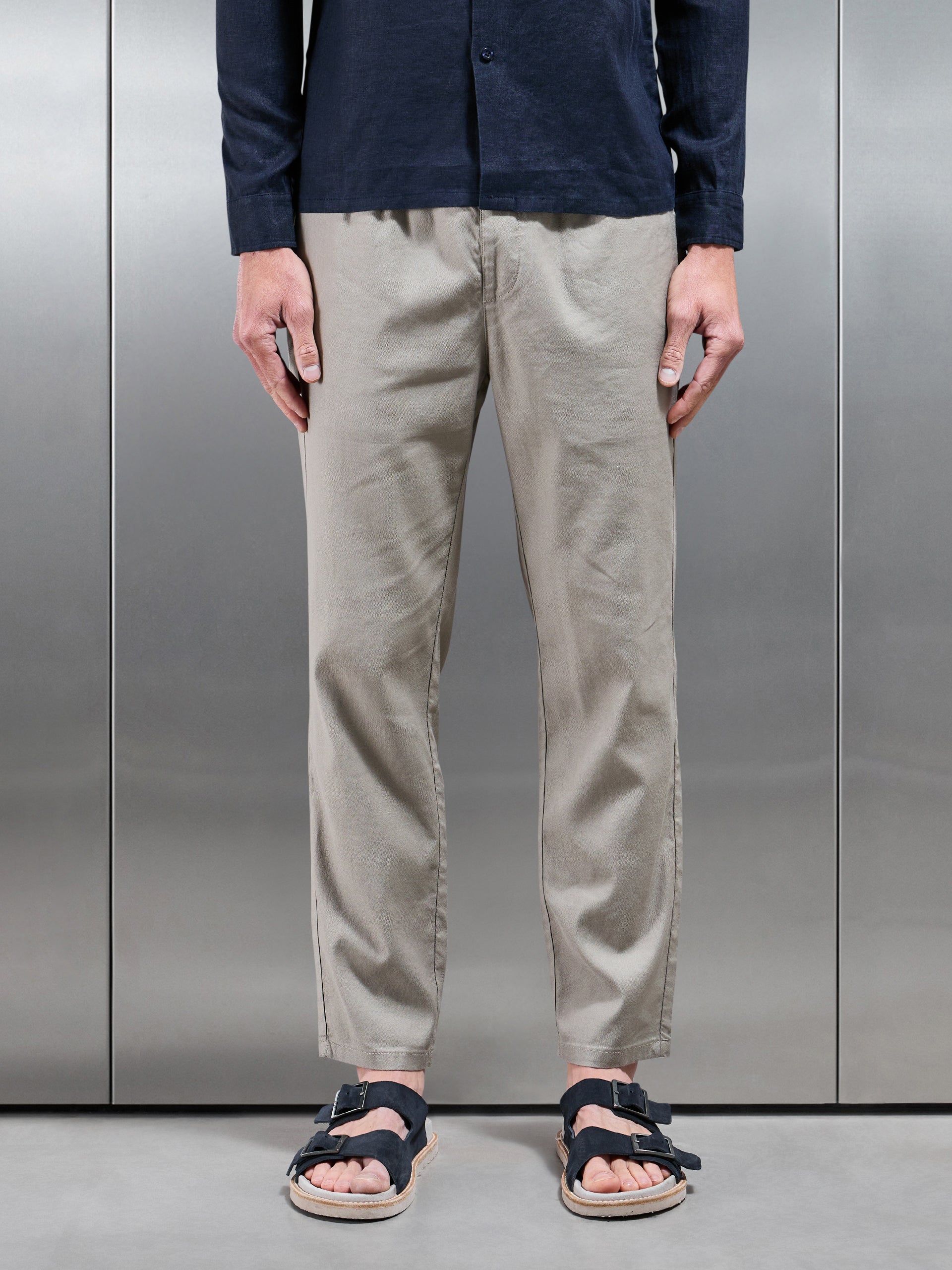 Linen Drawstring Trouser in Light Sage