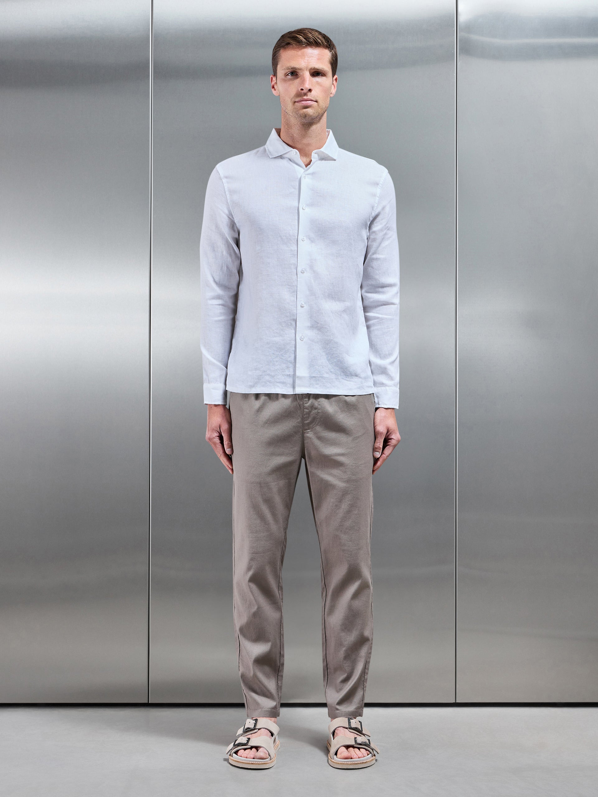Linen Drawstring Trouser in Taupe
