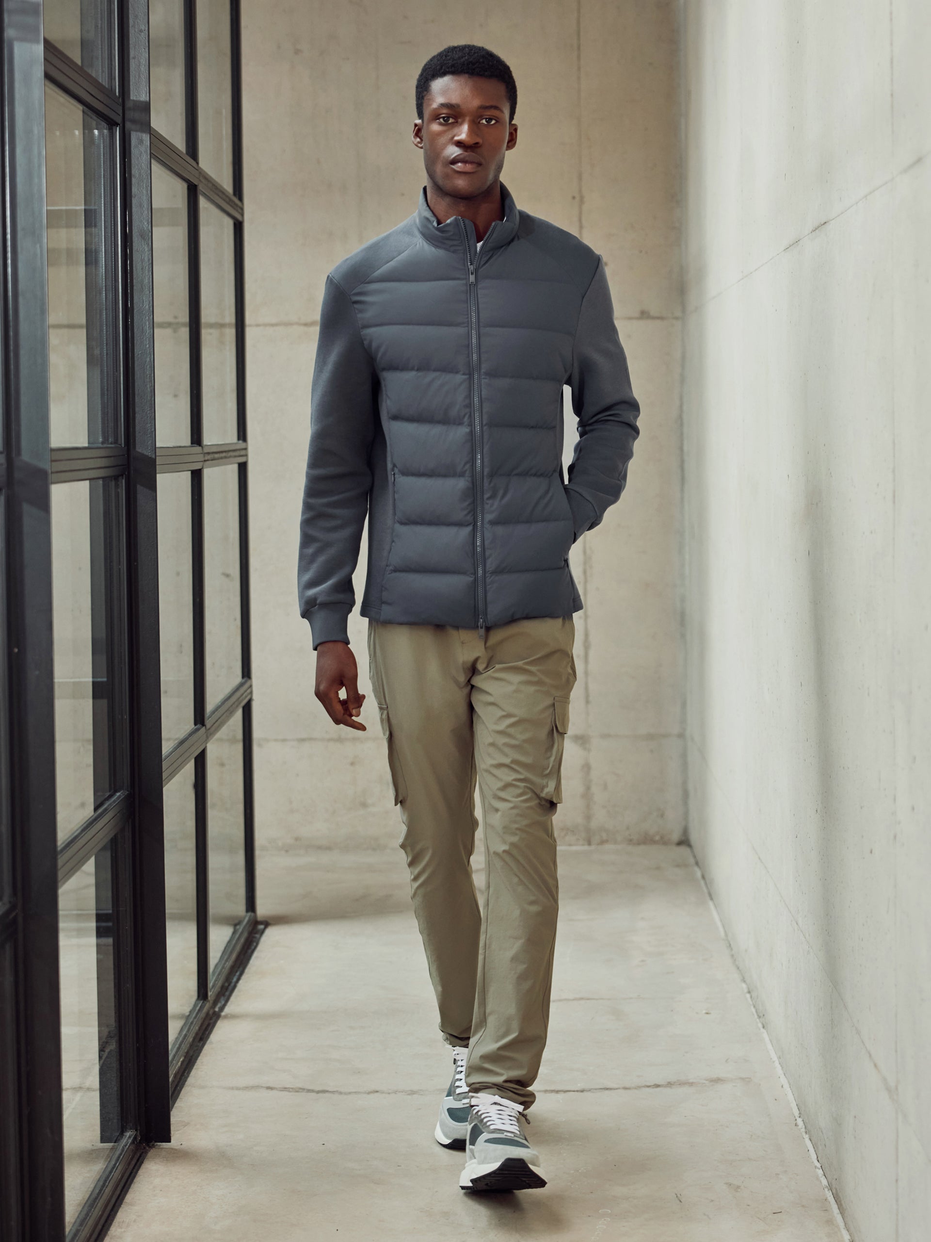 Hybrid Technical Puffer Jacket in Grey