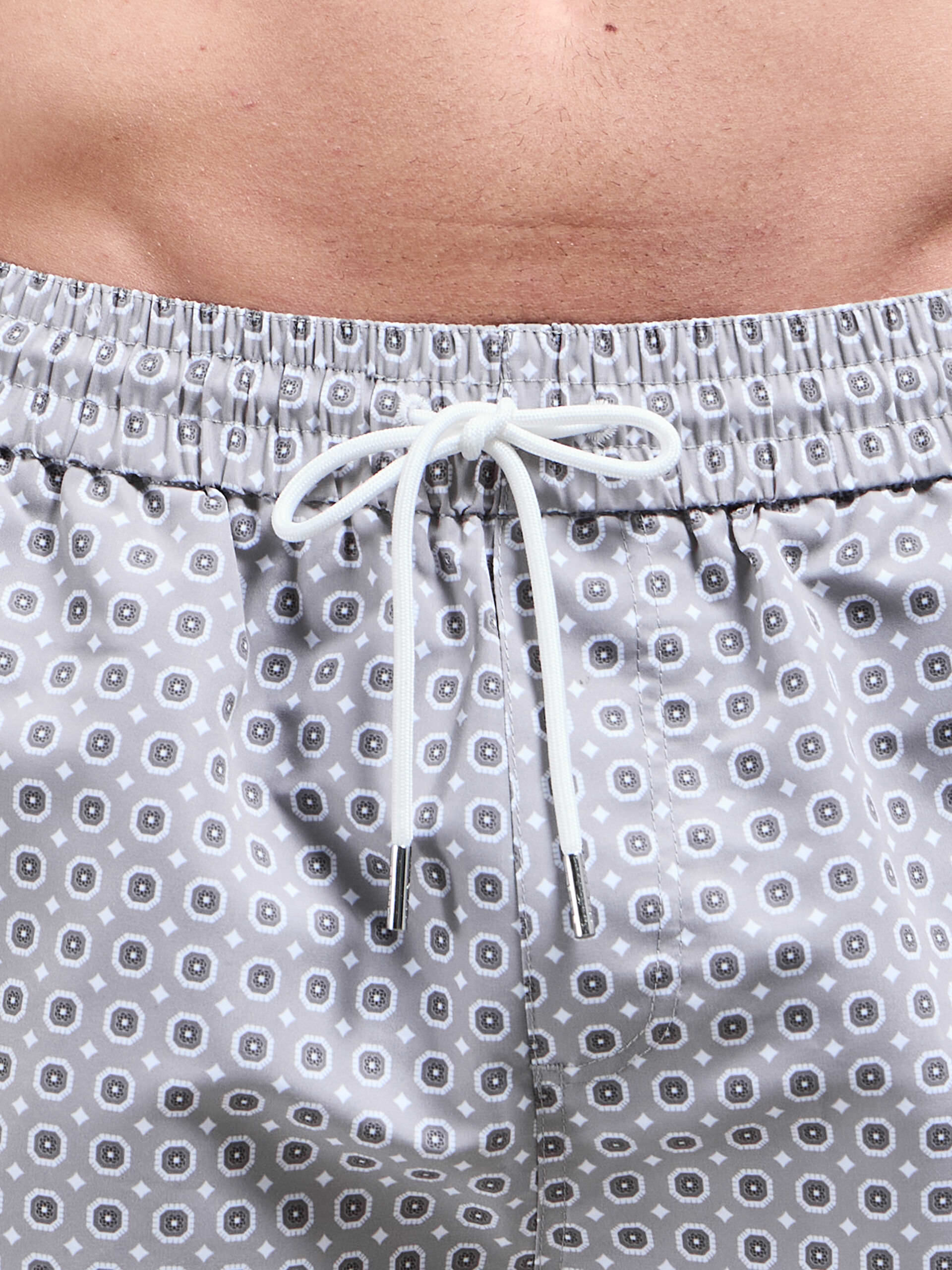 Mosaic Print Drawstring Swim Short in Stone