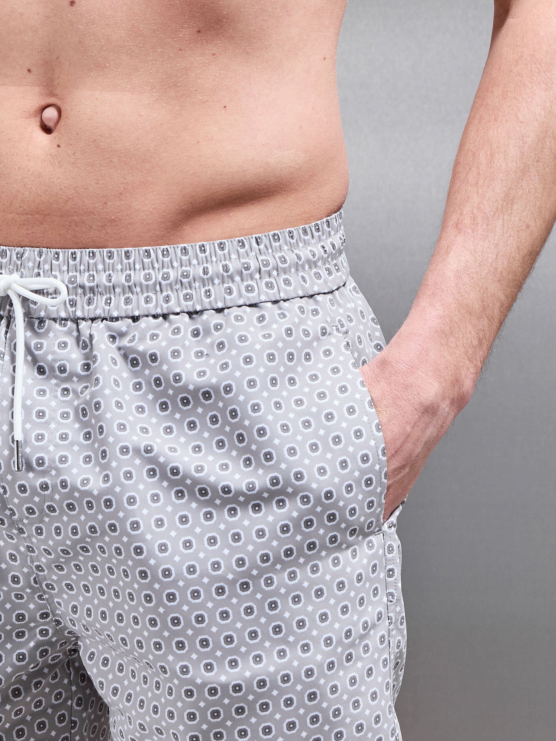 Mosaic Print Drawstring Swim Short in Stone