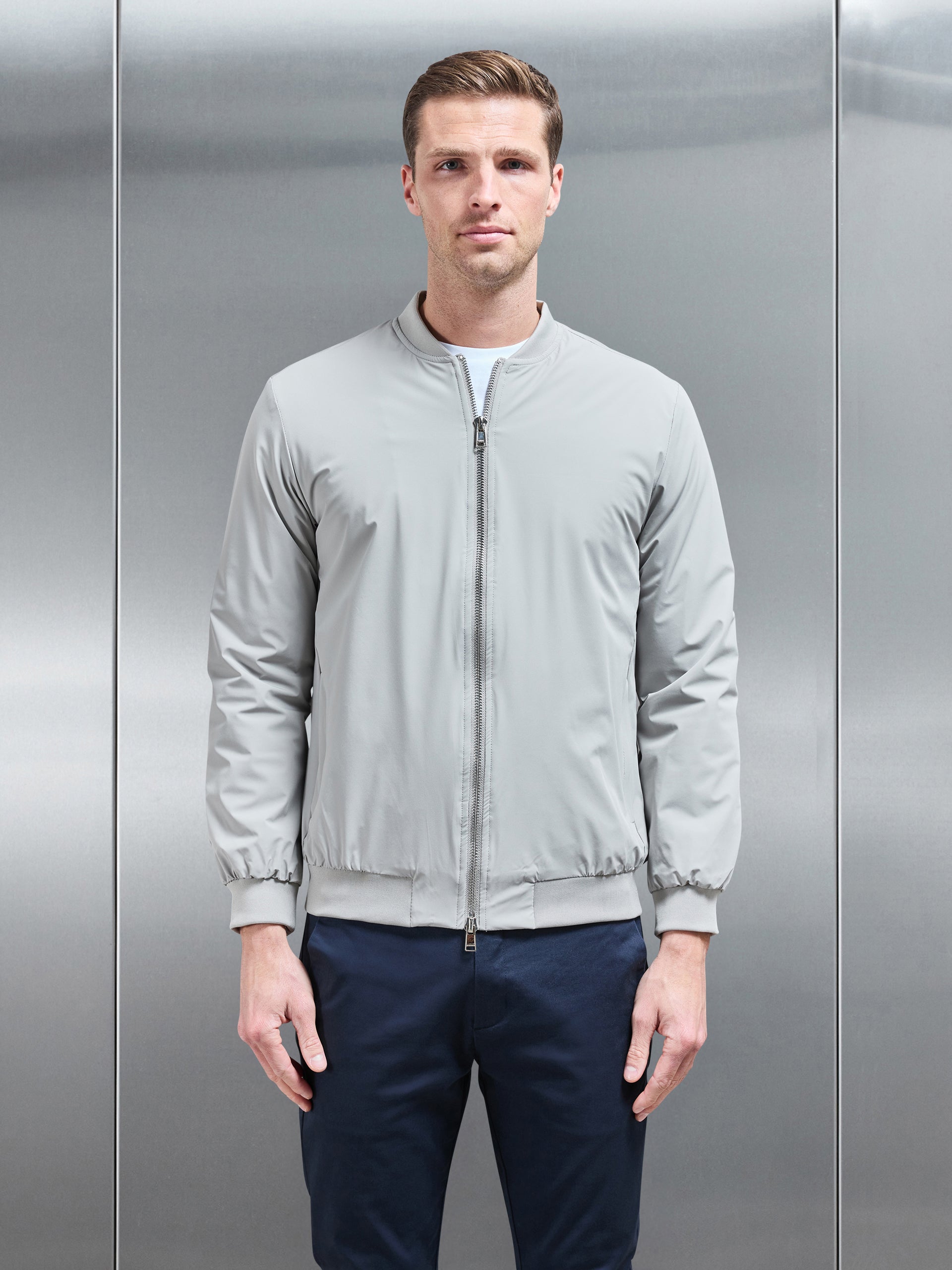 Nylon Padded Bomber Jacket in Stone