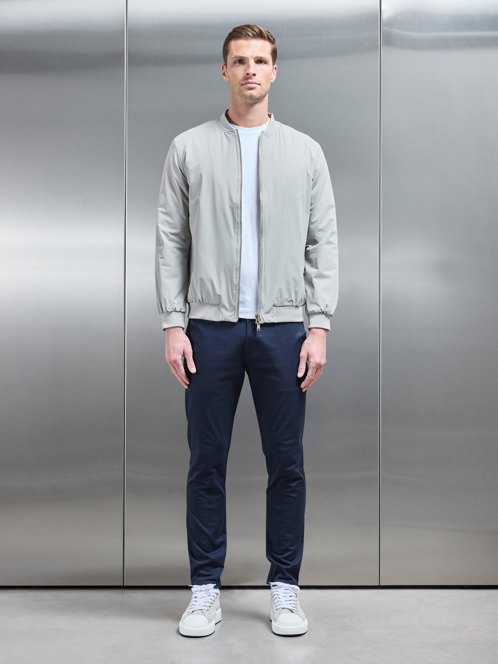 Nylon Padded Bomber Jacket in Stone