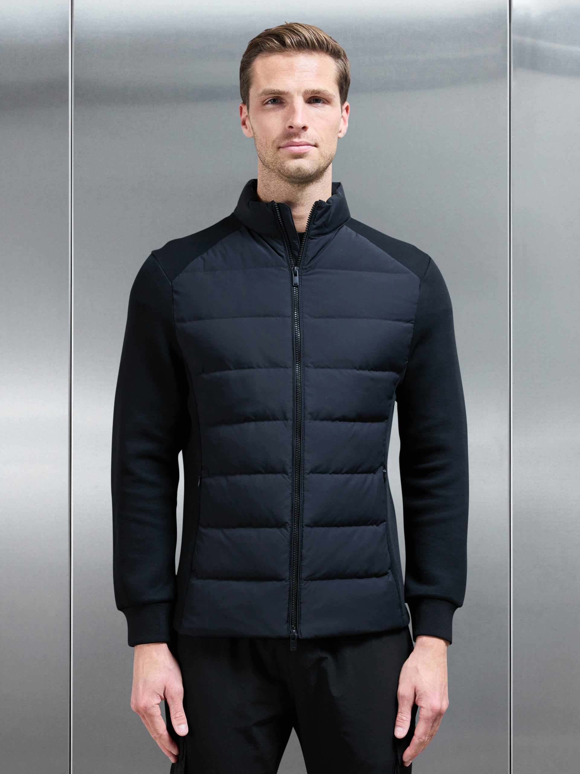 Hybrid Technical Puffer Jacket in Black