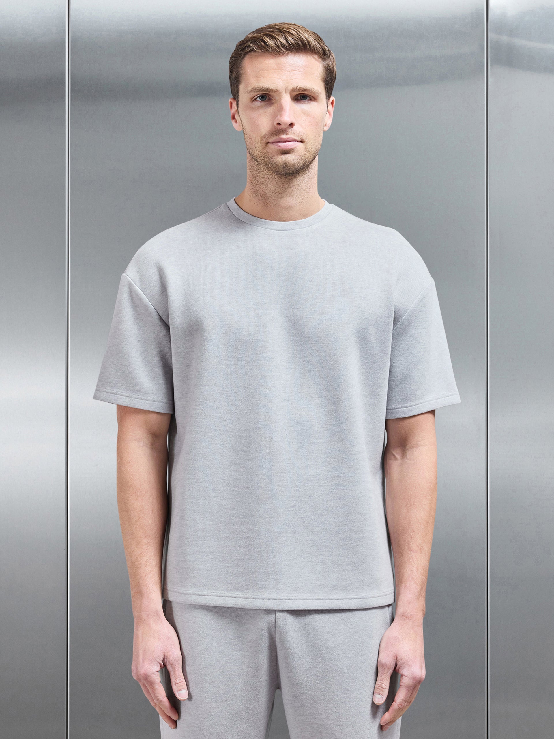 Relaxed Fit Knitted T-Shirt in Marl Grey