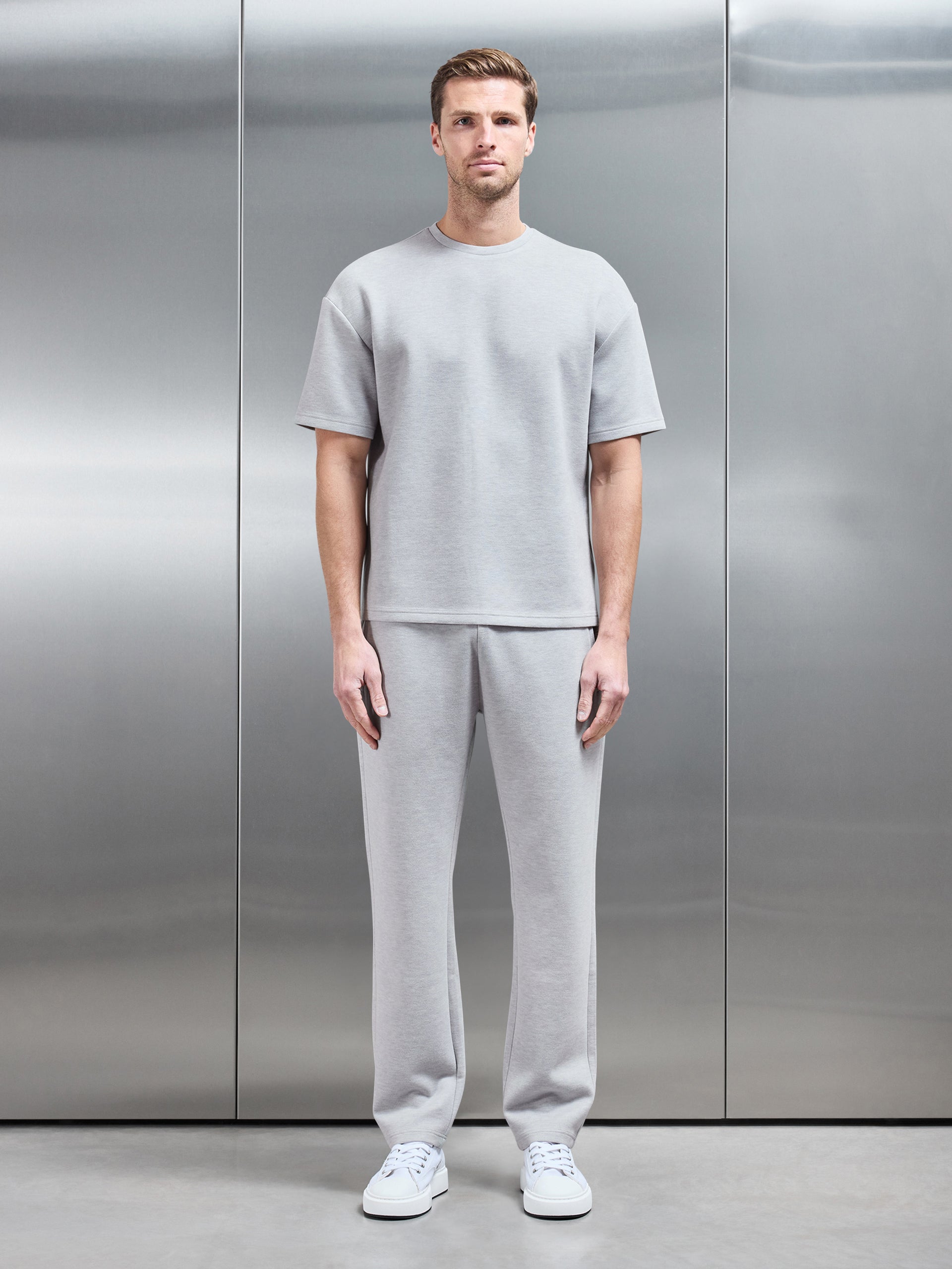 Relaxed Fit Knitted T-Shirt in Marl Grey