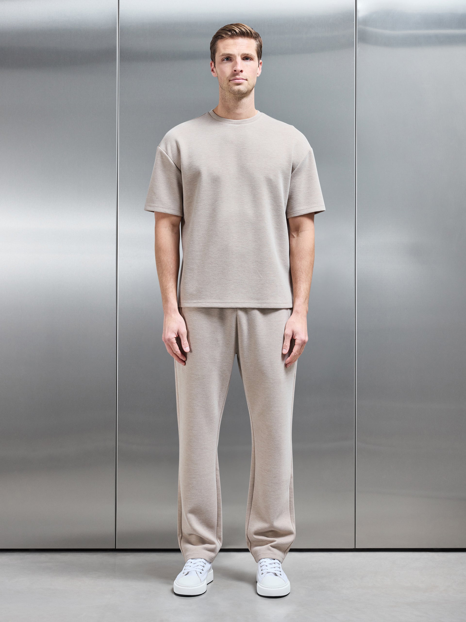 Relaxed Fit Knitted T-Shirt in Stone