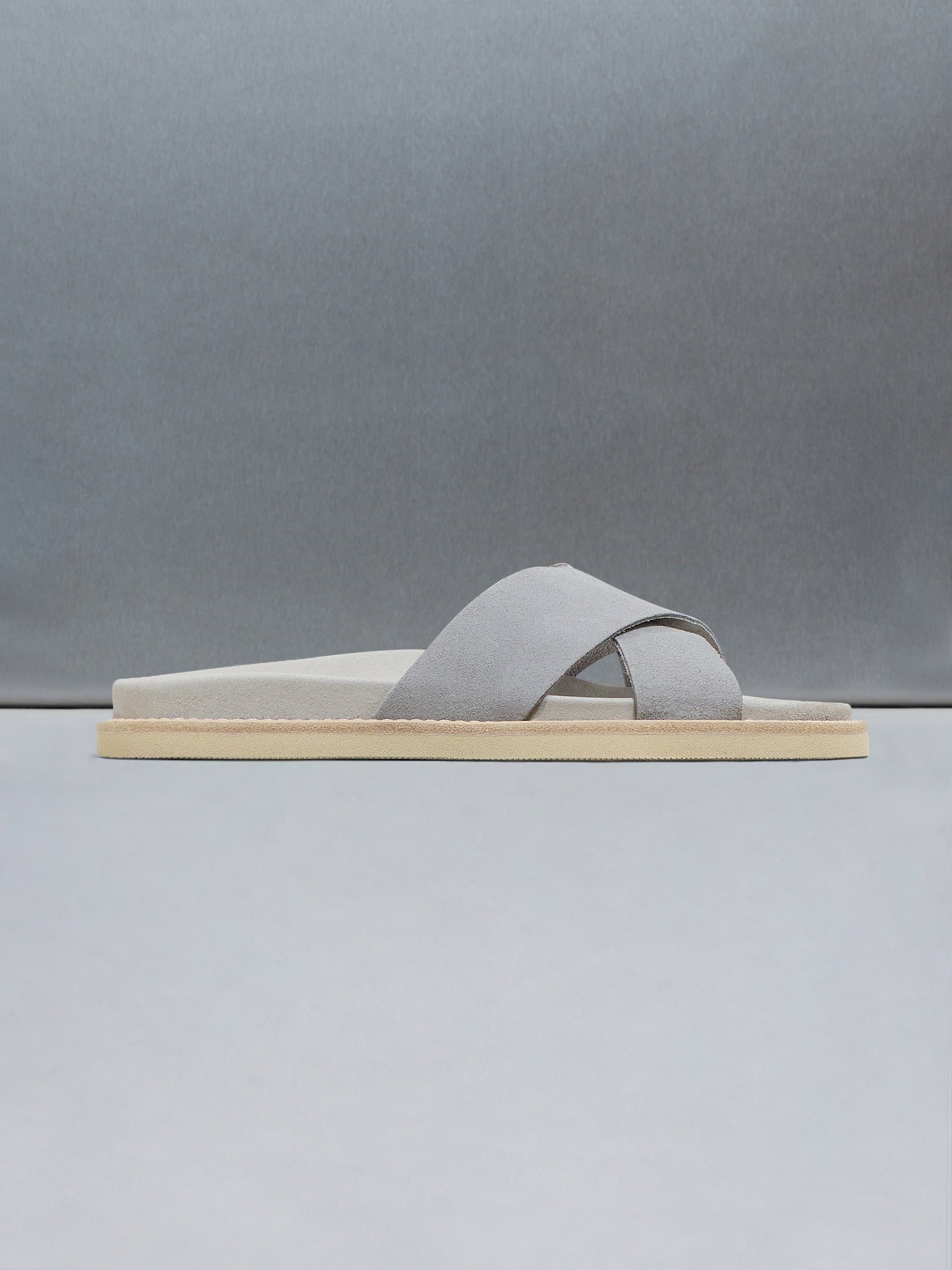 Suede Crossover Slides in Grey