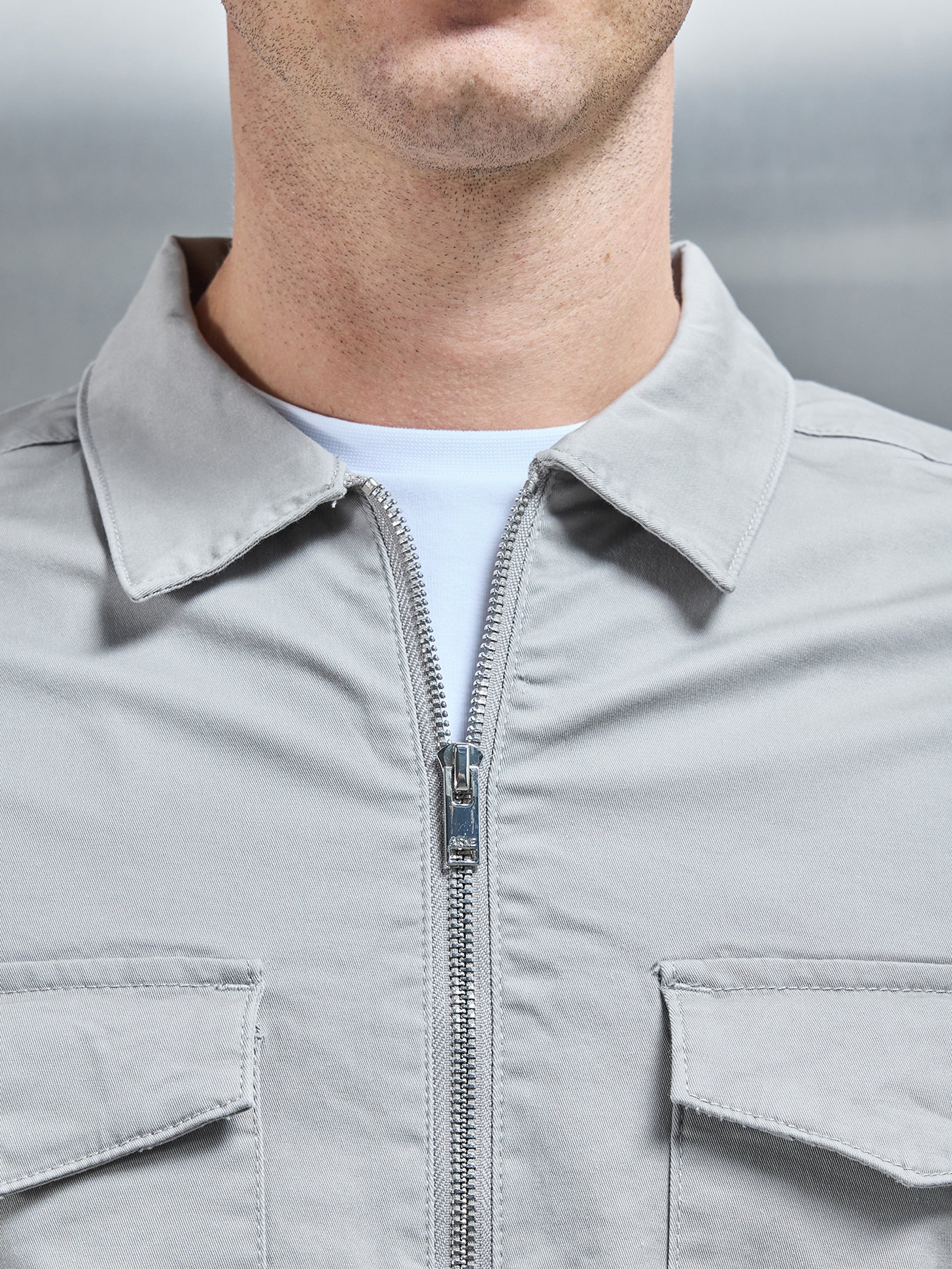 Tailored Cotton Cargo Jacket in Stone